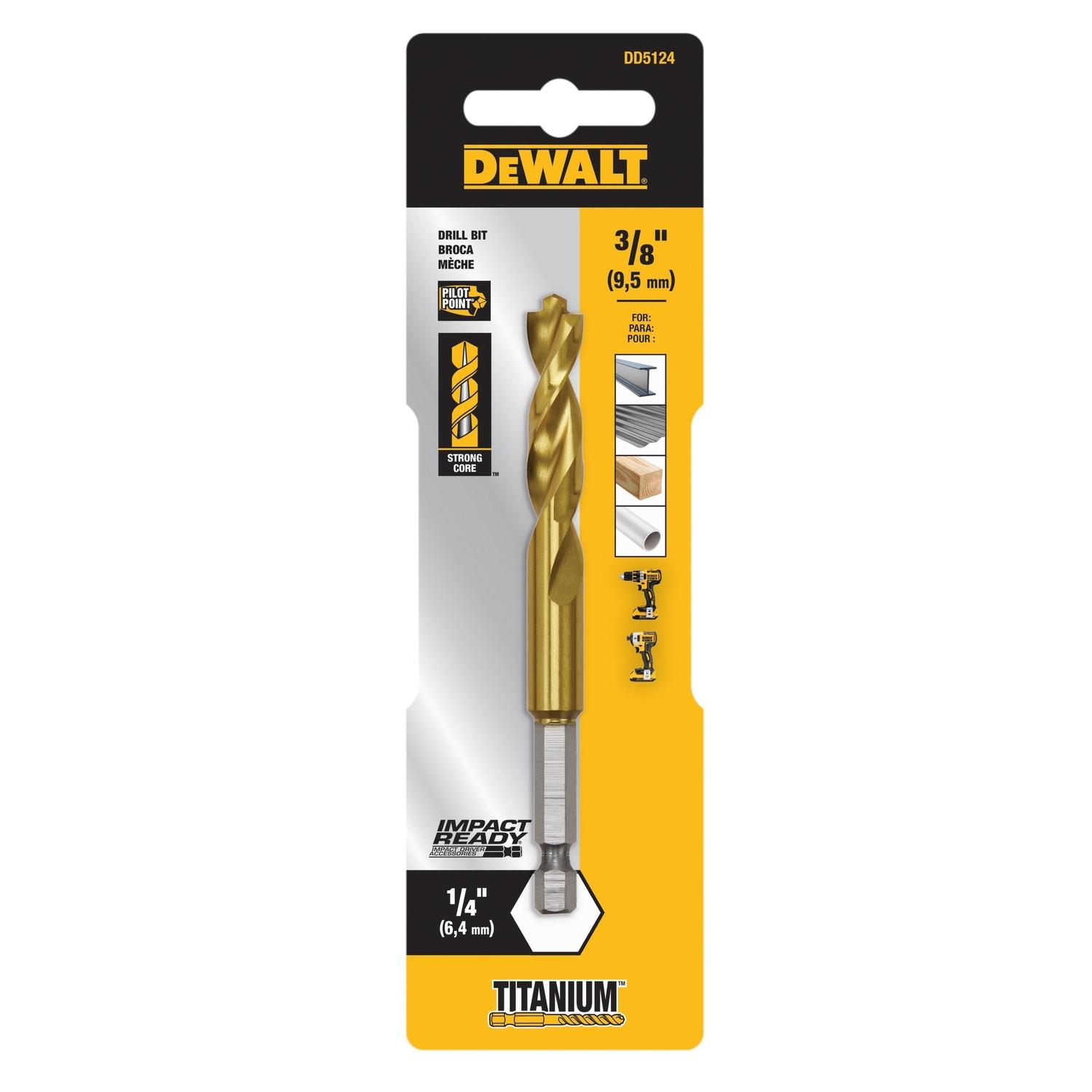 DeWalt Impact Ready 3/8 in. X 4 in. L High Speed Steel Drill Bit Quick-Change Hex Shank 1 pc