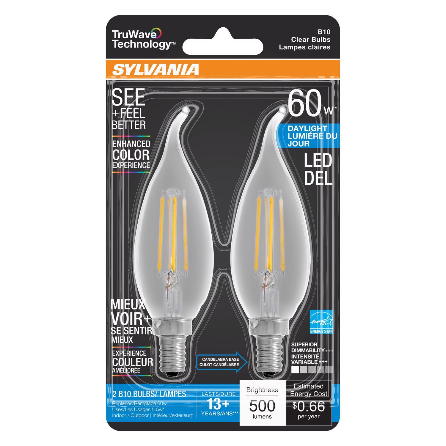 Sylvania TruWave B10 E12 (Candelabra) LED Bulb Daylight 60 Watt Equivalence 2 pk