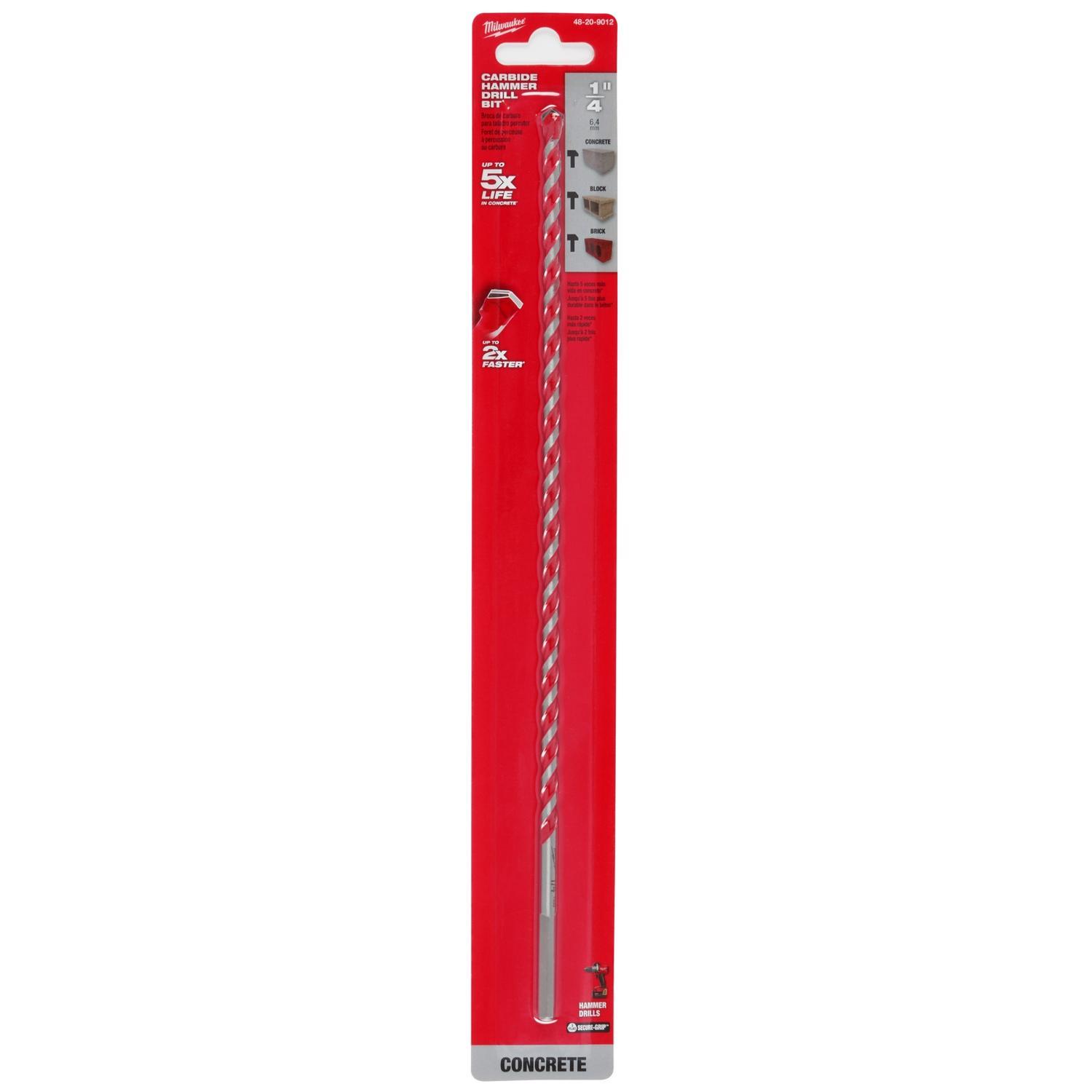 Milwaukee Shockwave 1/4 in. X 12 in. L Carbide Hammer Drill Bit 3-Flat Shank 1 pk