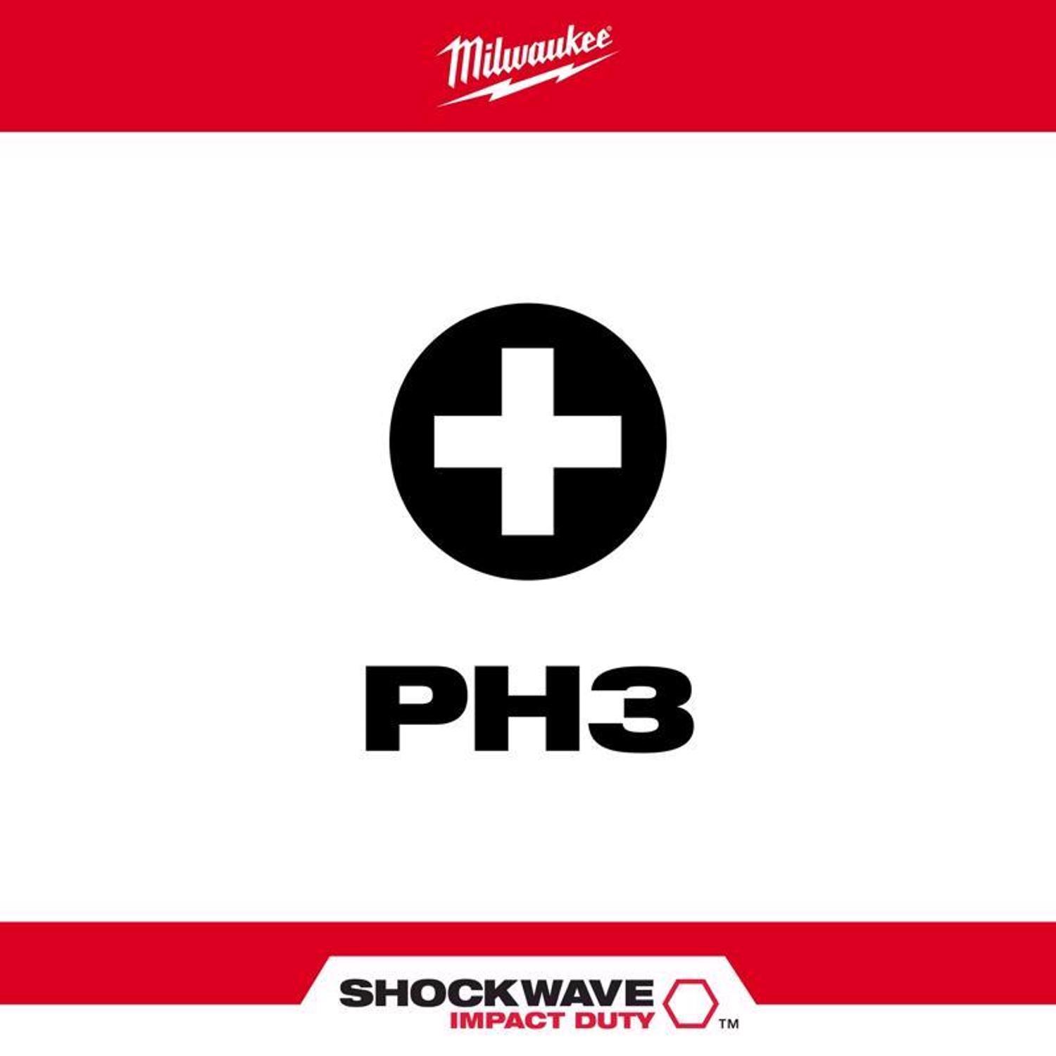Milwaukee Shockwave Phillips #3 X 1 in. L Screwdriver Bit Steel 2 pk