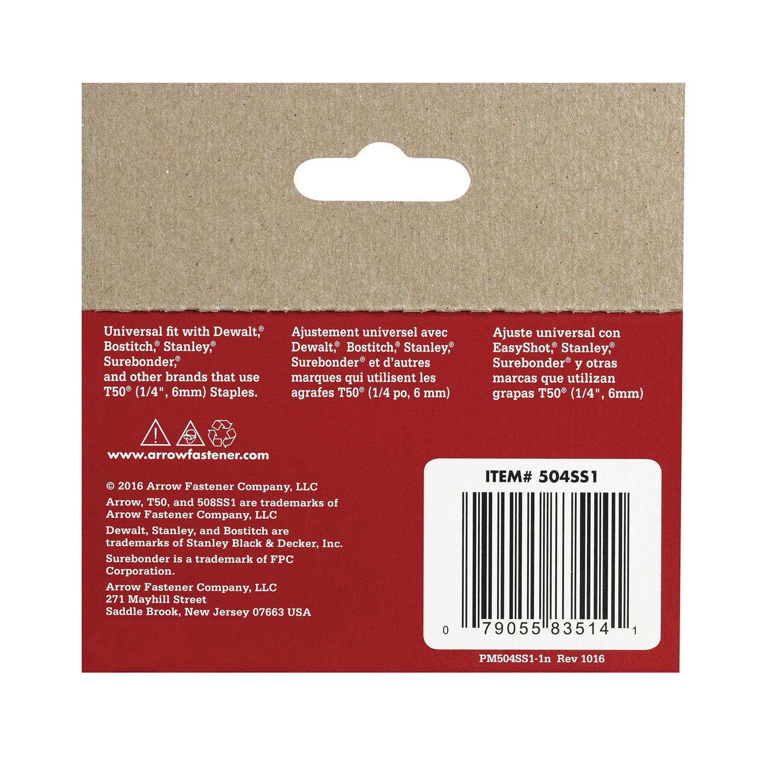 Arrow T50 3/8 in. W X 1/4 in. L 18 Ga. Flat Crown Heavy Duty Staples 1000 pk