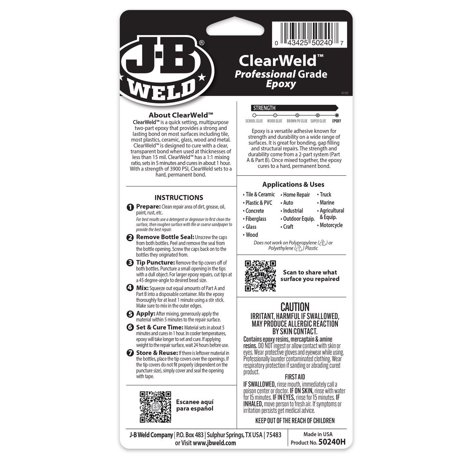J-B Weld Clear Weld High Strength Clear Epoxy 8 oz