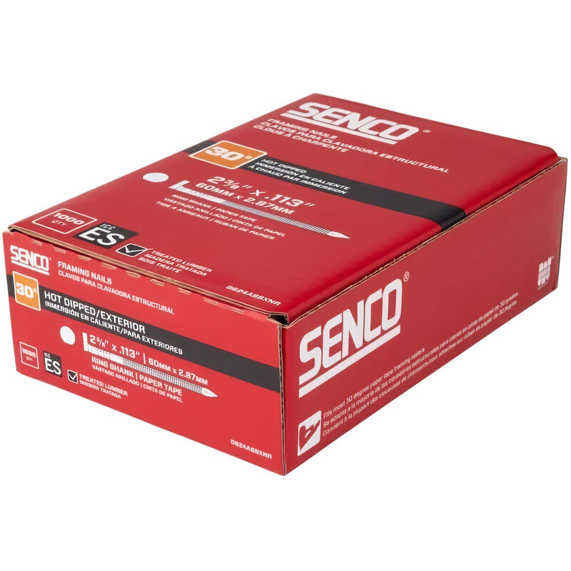 Senco Framing Nails | 30 Degree | 2-3/8 in. x .113 | Ring Shank | Paper Tape Collated Nail | Hot Dipped Galvanized
