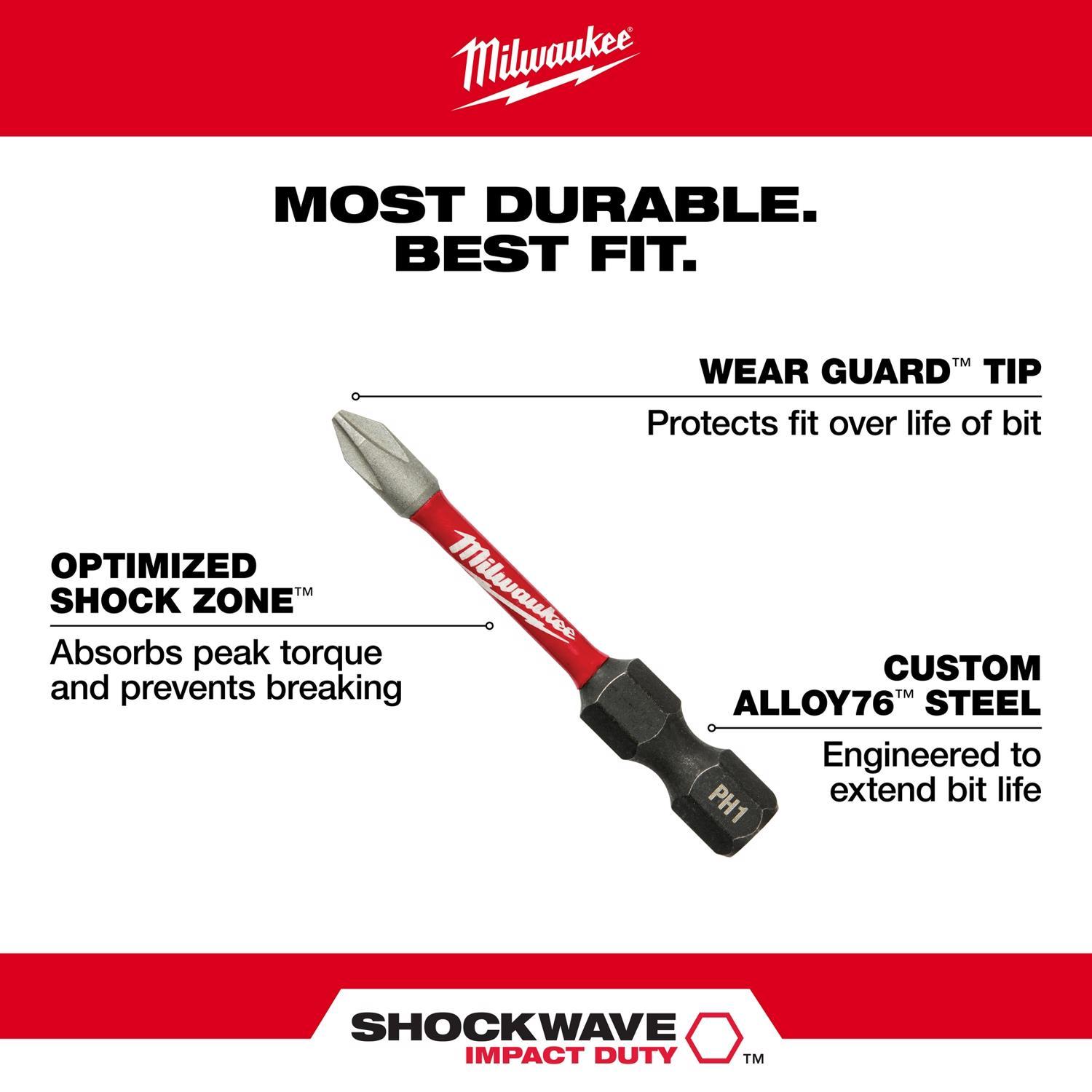 Milwaukee Shockwave Phillips #2 X 2 in. L Impact Driver Bit Set Alloy Steel 5 pk