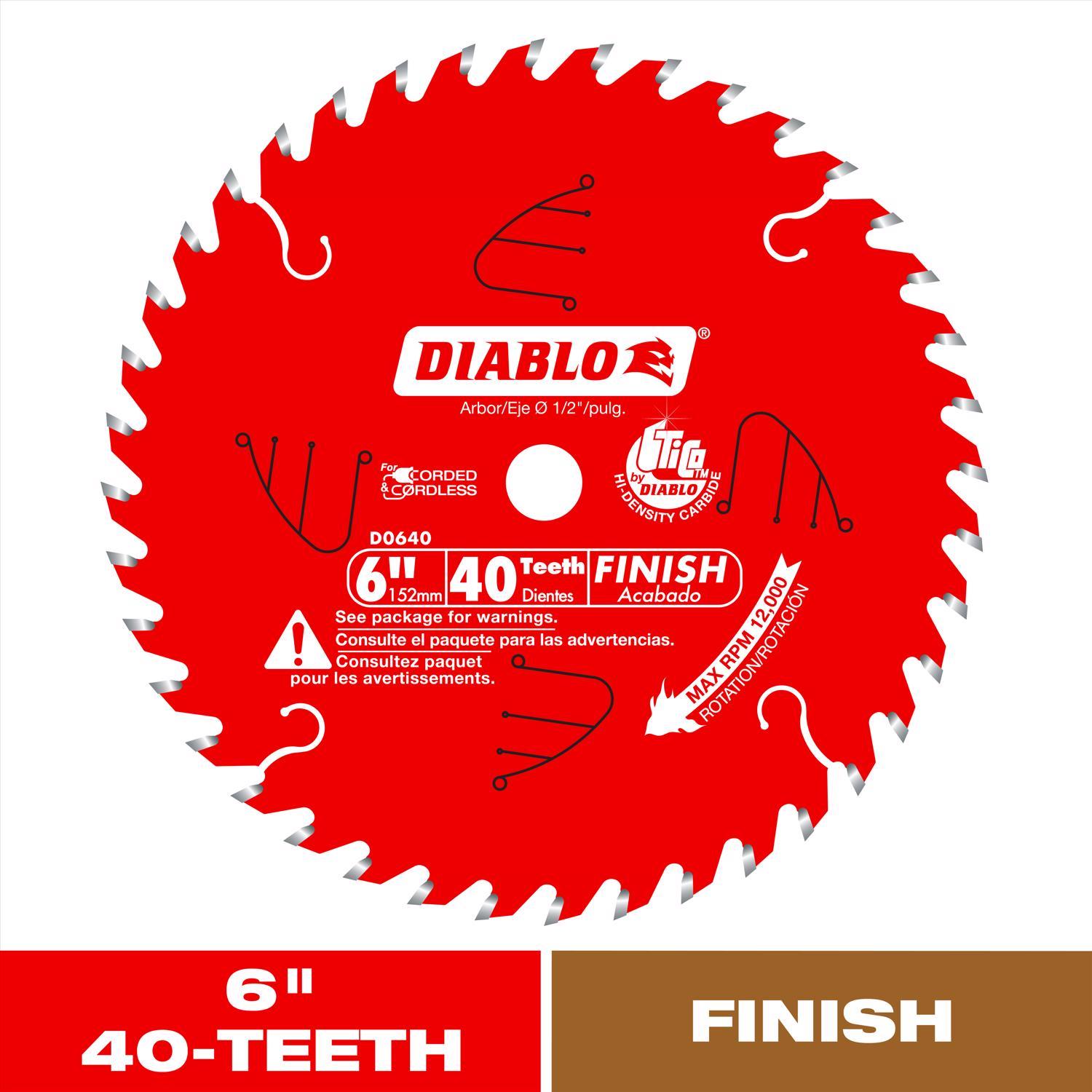 Diablo 6 in. D X 1/2 in. TiCo Hi-Density Carbide Finish Saw Blade 40 teeth 1 pk