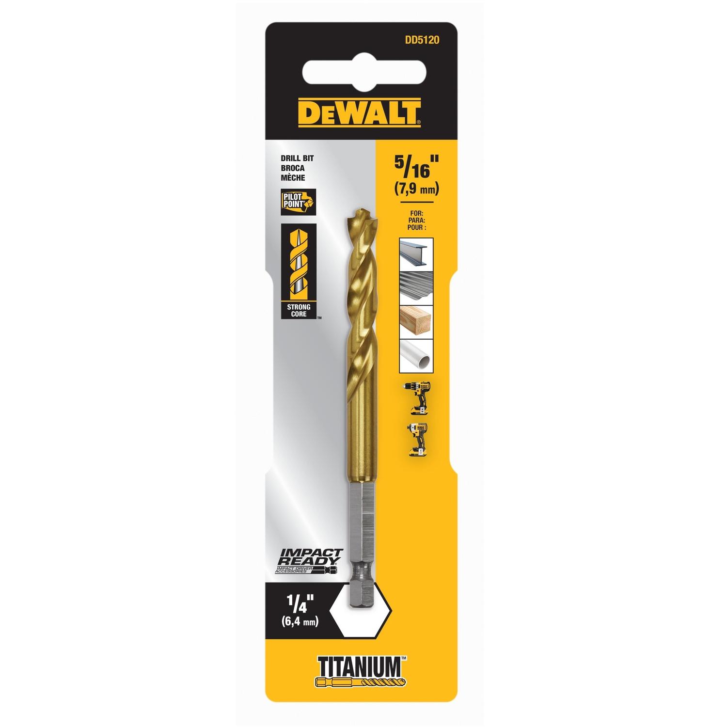 DEWALT Impact Ready 5/16 in. X 4 in. L High Speed Steel Drill Bit Quick-Change Hex Shank 1 pc