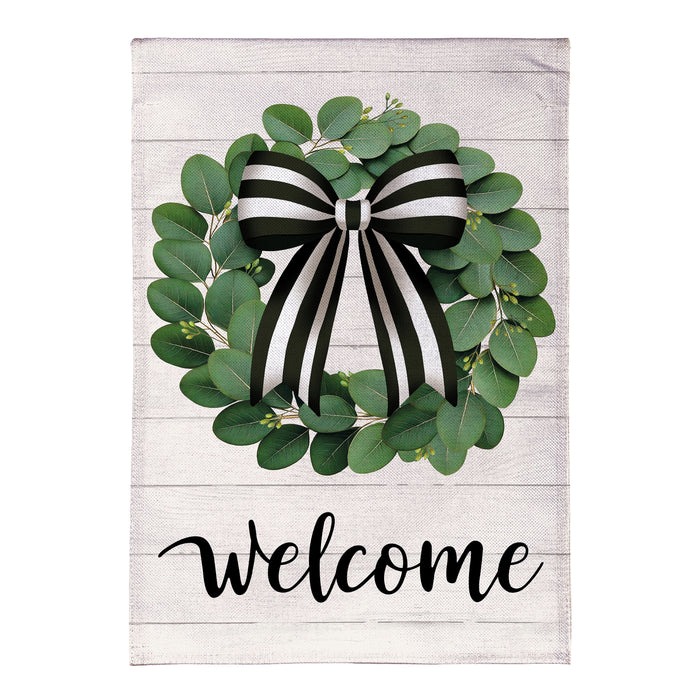 Evergreen Eucalyptus Leaves Wreath Burlap Garden Flag