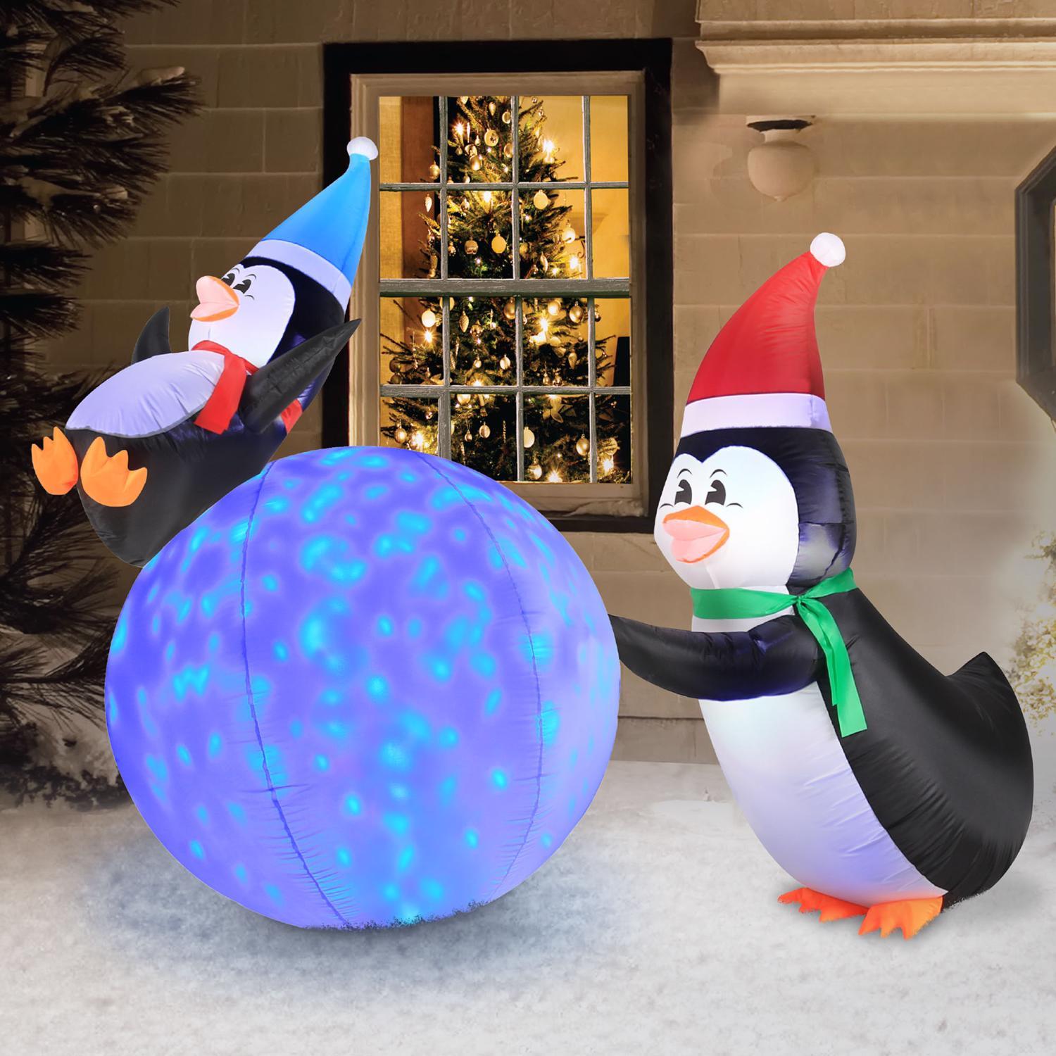 Occasions LED Blue Penguins and Snowball 6 ft. Inflatable
