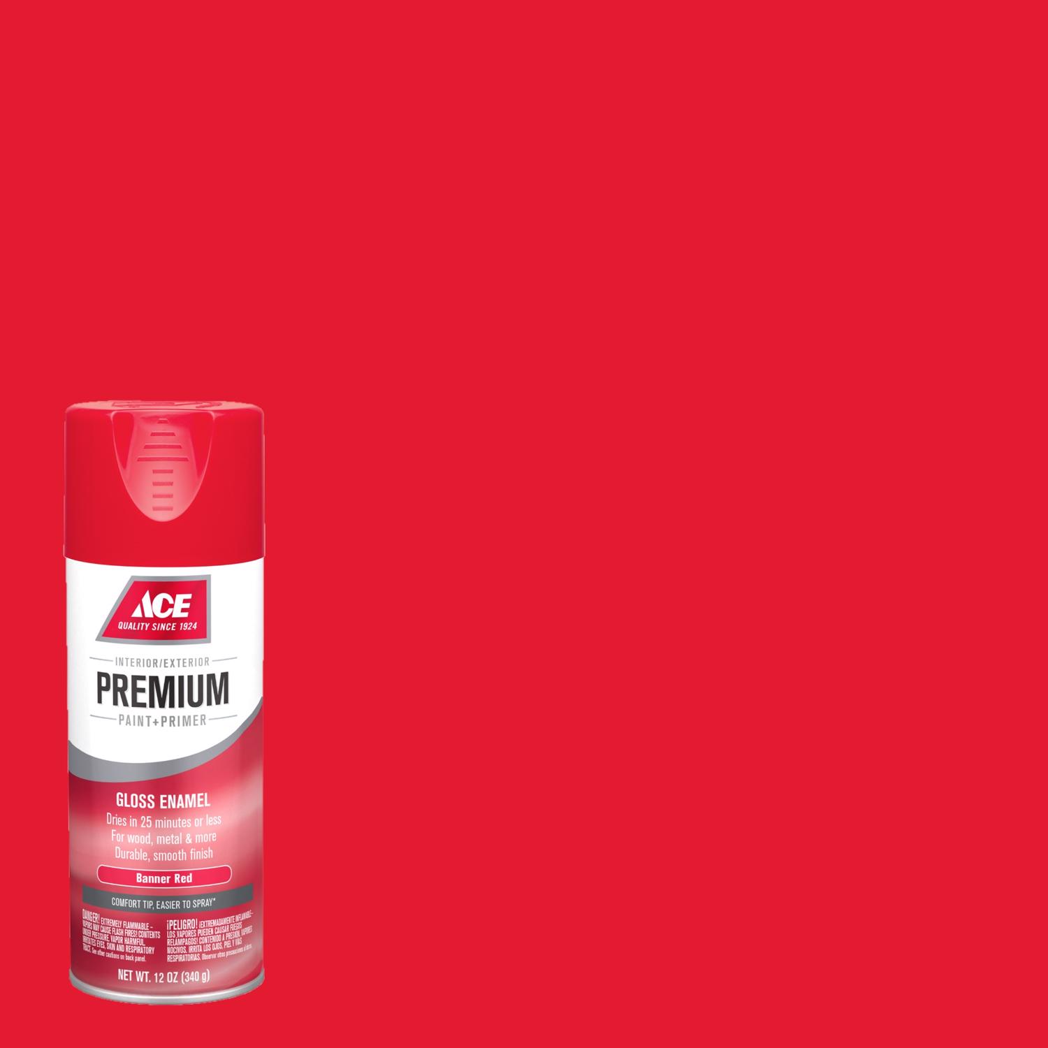 Ace Premium Gloss Banner Red Paint + Primer Enamel Spray 12 oz