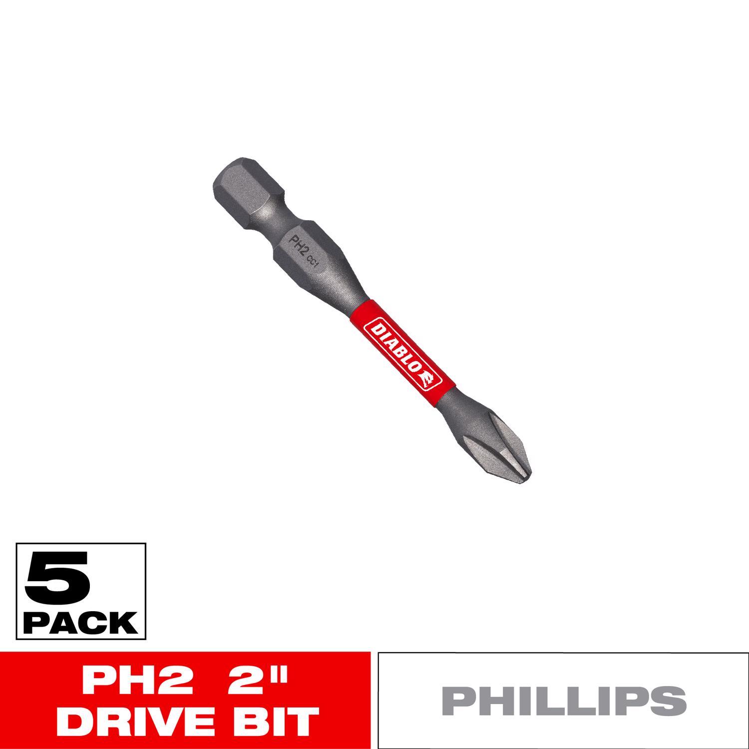 Diablo Phillips #2 X 2 in. L Driver Bit Black Oxide 5 pk