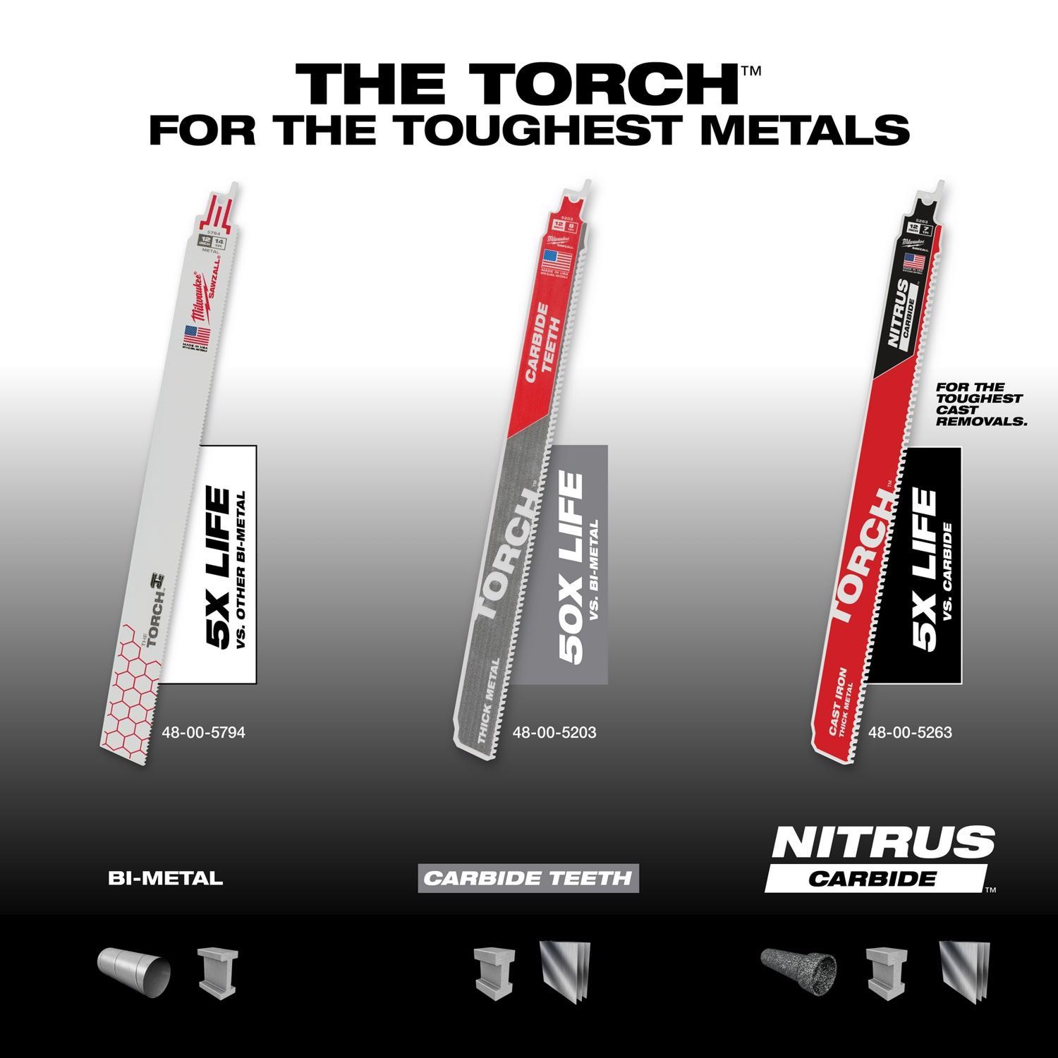 Milwaukee Torch Sawzall 12 in. Carbide Blade 8 TPI 1 blade