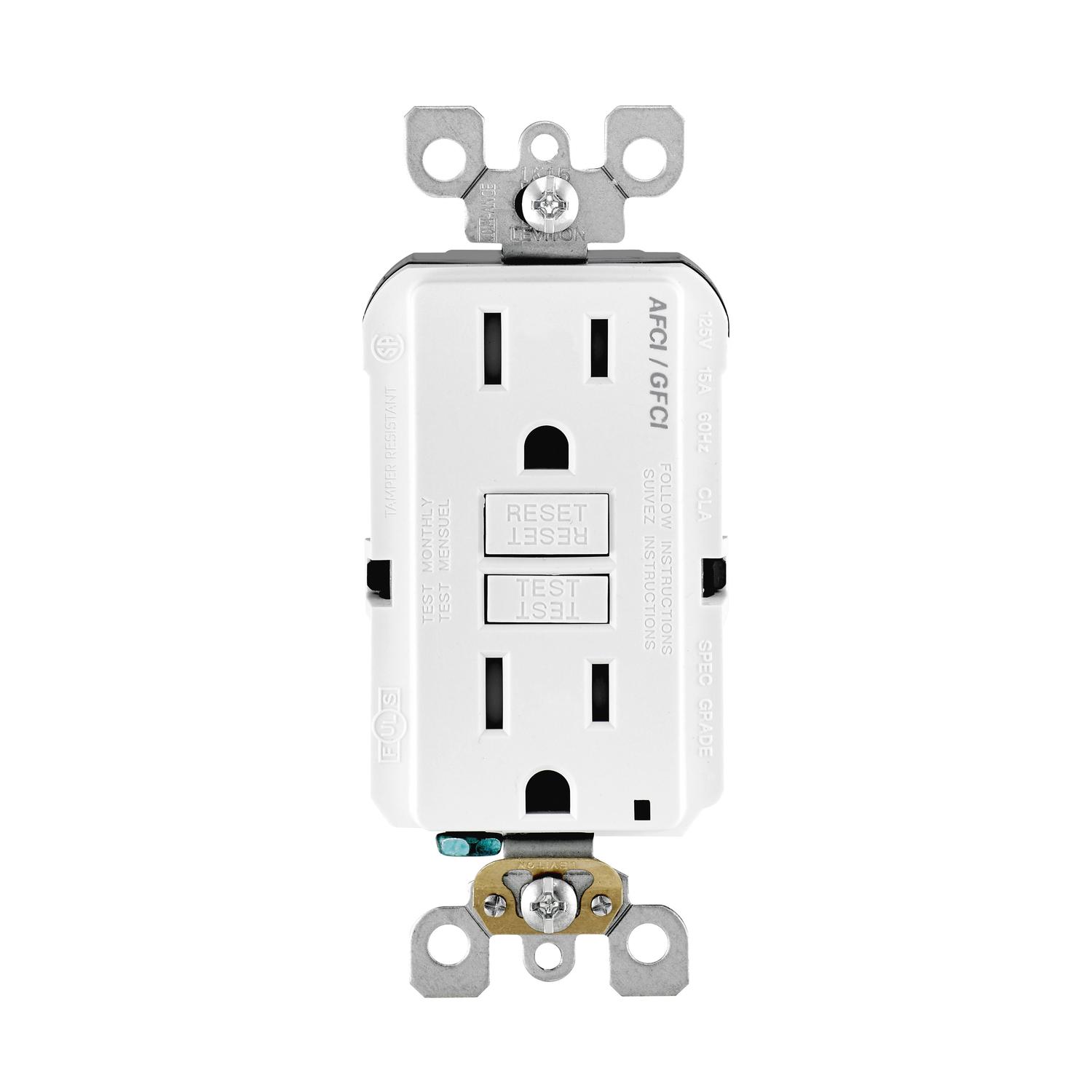 Leviton 15 amps 125 V White AFCI/GFCI Dual Function Outlet 5-15R 1 pk