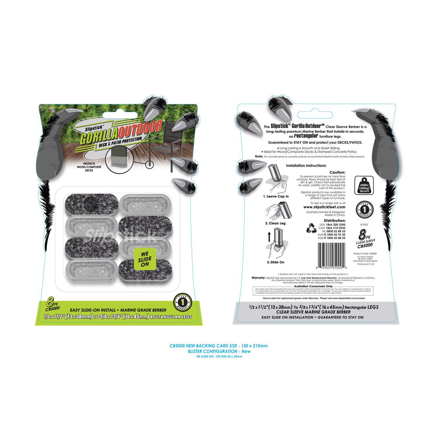 Slipstick Gorilla Outdoor Black/Silver Push-On Marine Grade Berber Chair Glide 8 pk