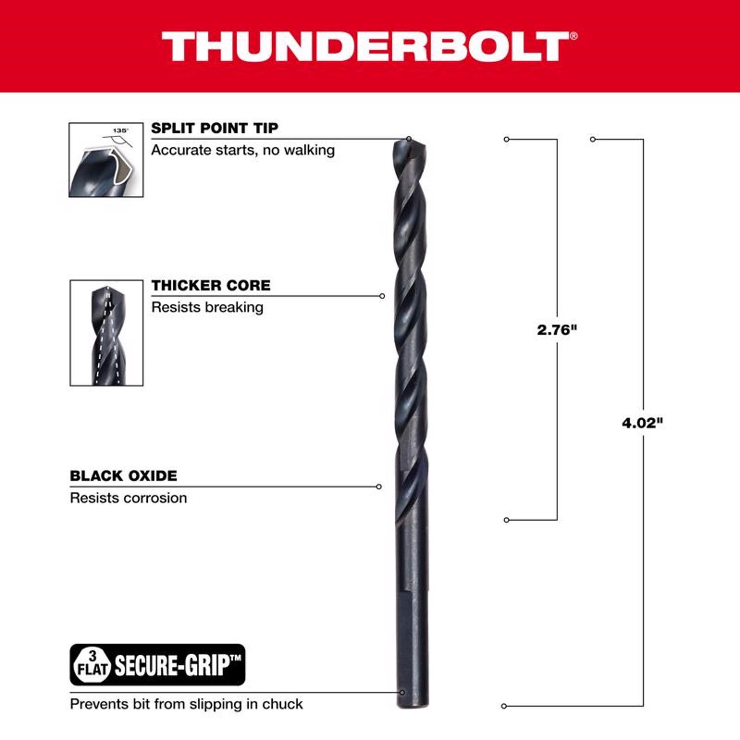 Milwaukee Thunderbolt 1/4 in. X 4 in. L Black Oxide Drill Bit 3-Flat Shank 1 pc