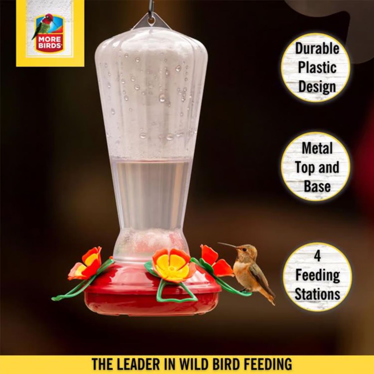 More Birds Hummingbird 25 oz. Plastic Nectar Bird Feeder 4 ports