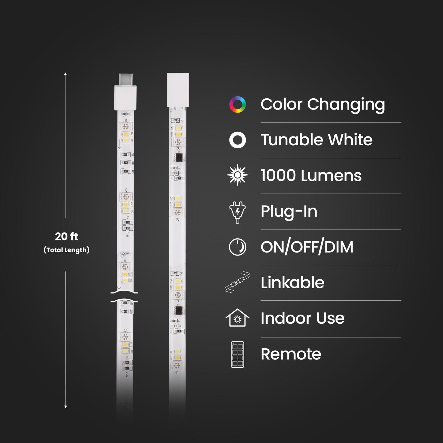 Feit 20 ft. L Color Changing Plug-In LED Tape Light 1 pk