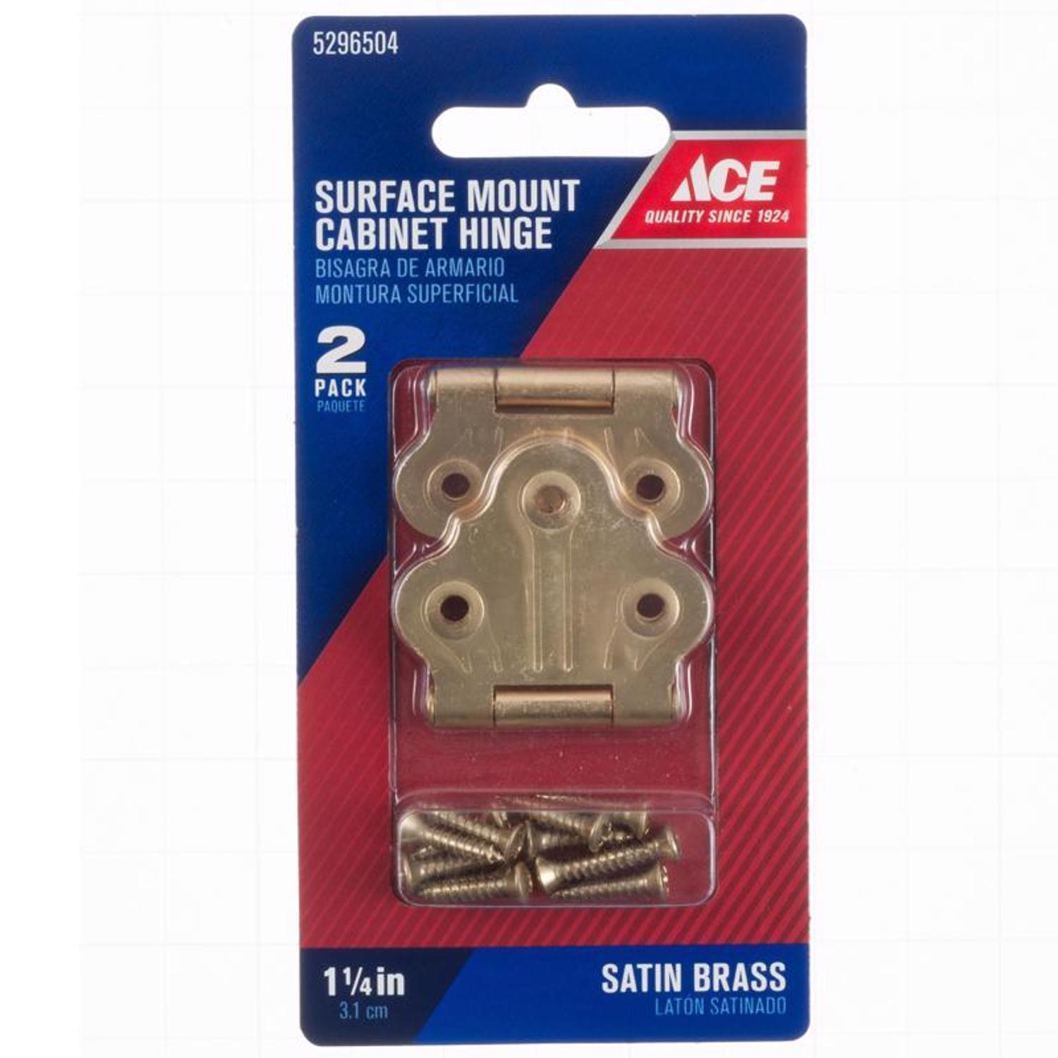 Ace 1.4 in. W X 1-1/4 in. L Satin Brass Brass Cabinet Hinge 2 pk