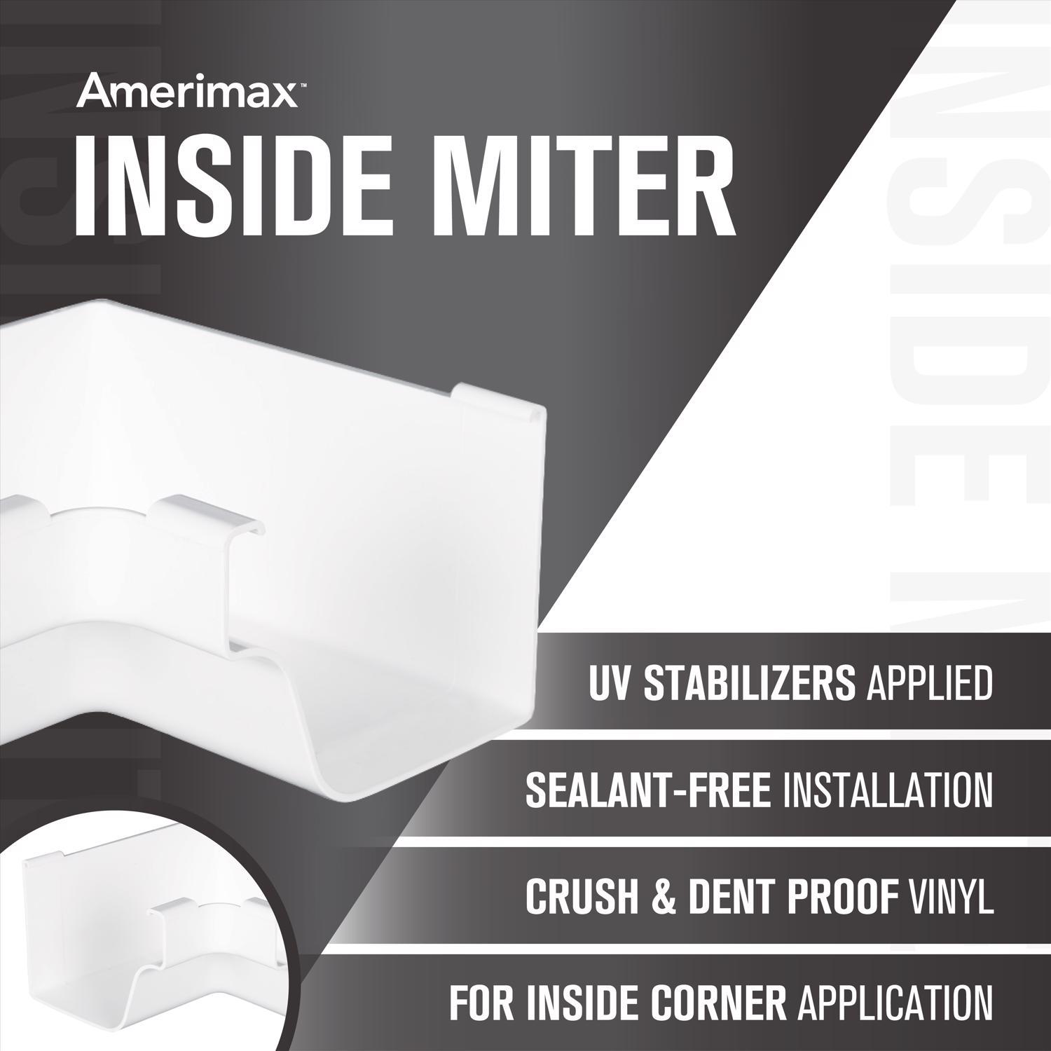 Amerimax 5 in. W X 6.25 in. L White Vinyl K Inside Miter