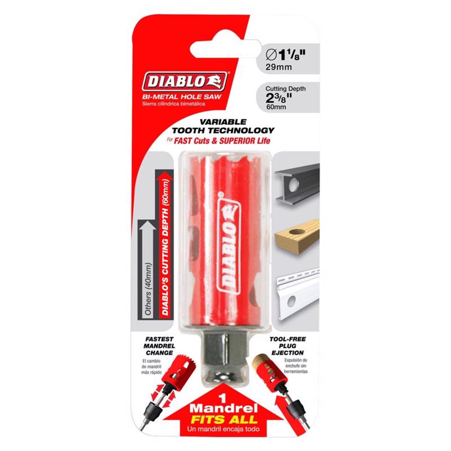 Diablo Snap-Lock Plus 1-1/8 in. Bi-Metal 2-3/8 in. L Hole Saw Arbor Included