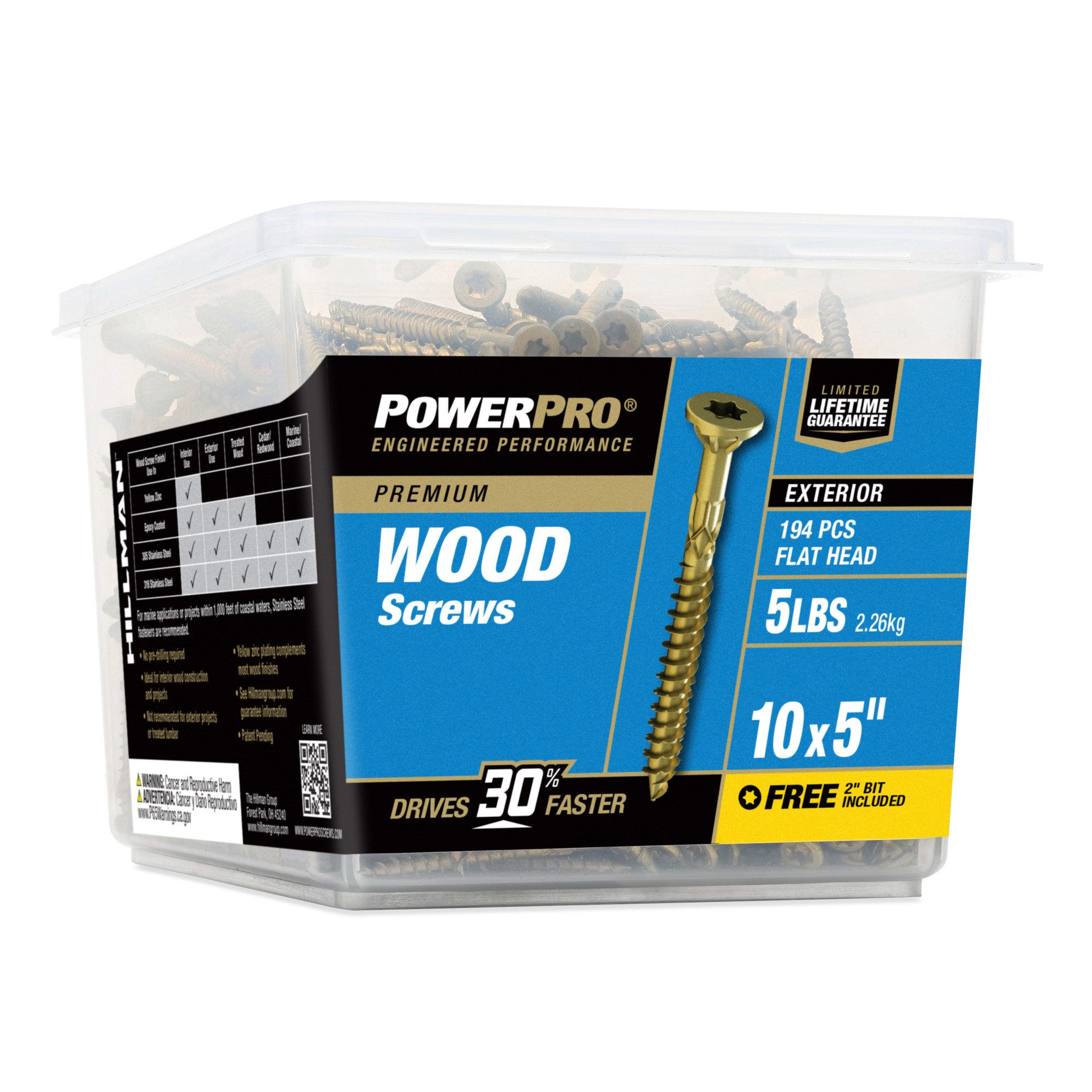 Power Pro Premium Exterior Wood Screws (#10 x 5 in.) - 194 pc