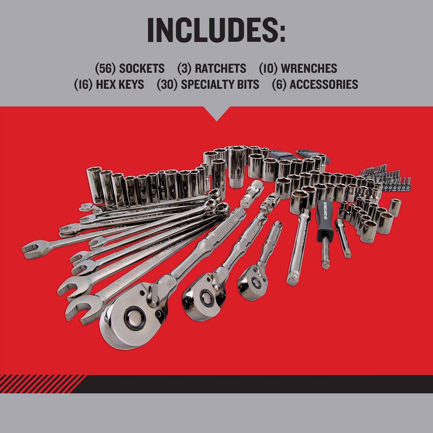 Craftsman OVERDRIVE 1/4 & 3/8 & 1/2 in. drive Metric/SAE 6 Point Mechanic's Tool Set 121 pc