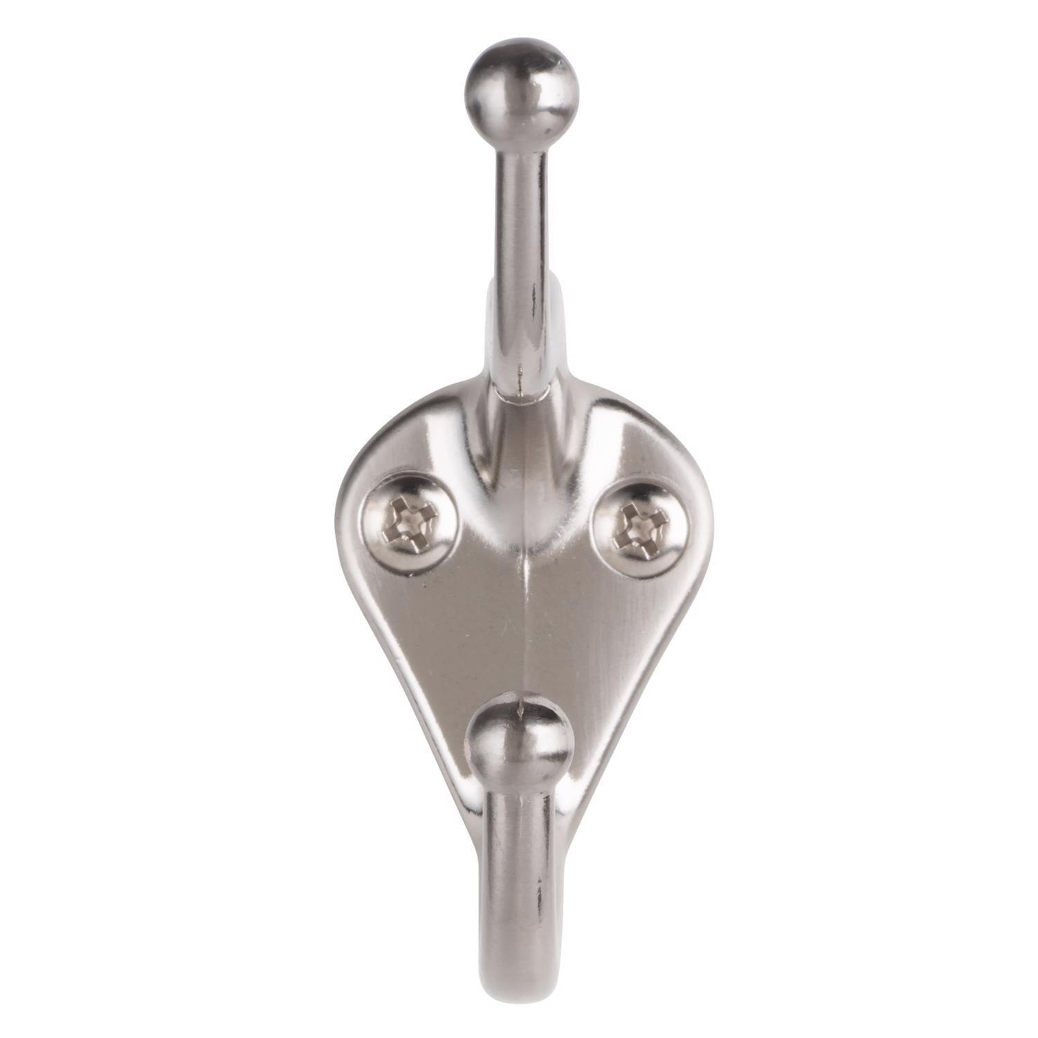 Ace 2-5/16 in. L Satin Nickel Silver Metal Small Coat and Hat Hook 2 pk