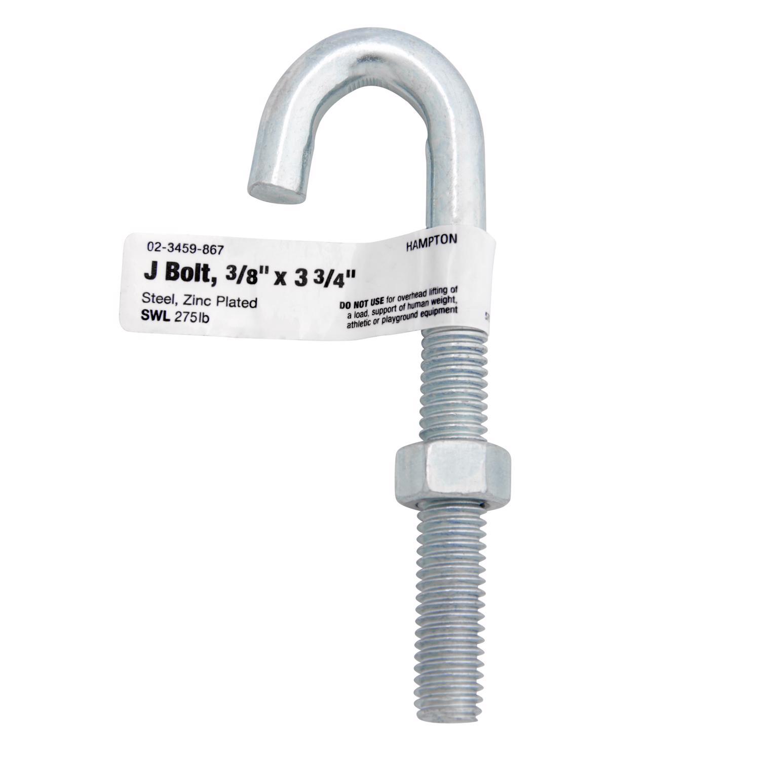 Hampton Small Zinc-Plated Silver Zinc 1 in. L J-Bolt 375 lb 1 pk