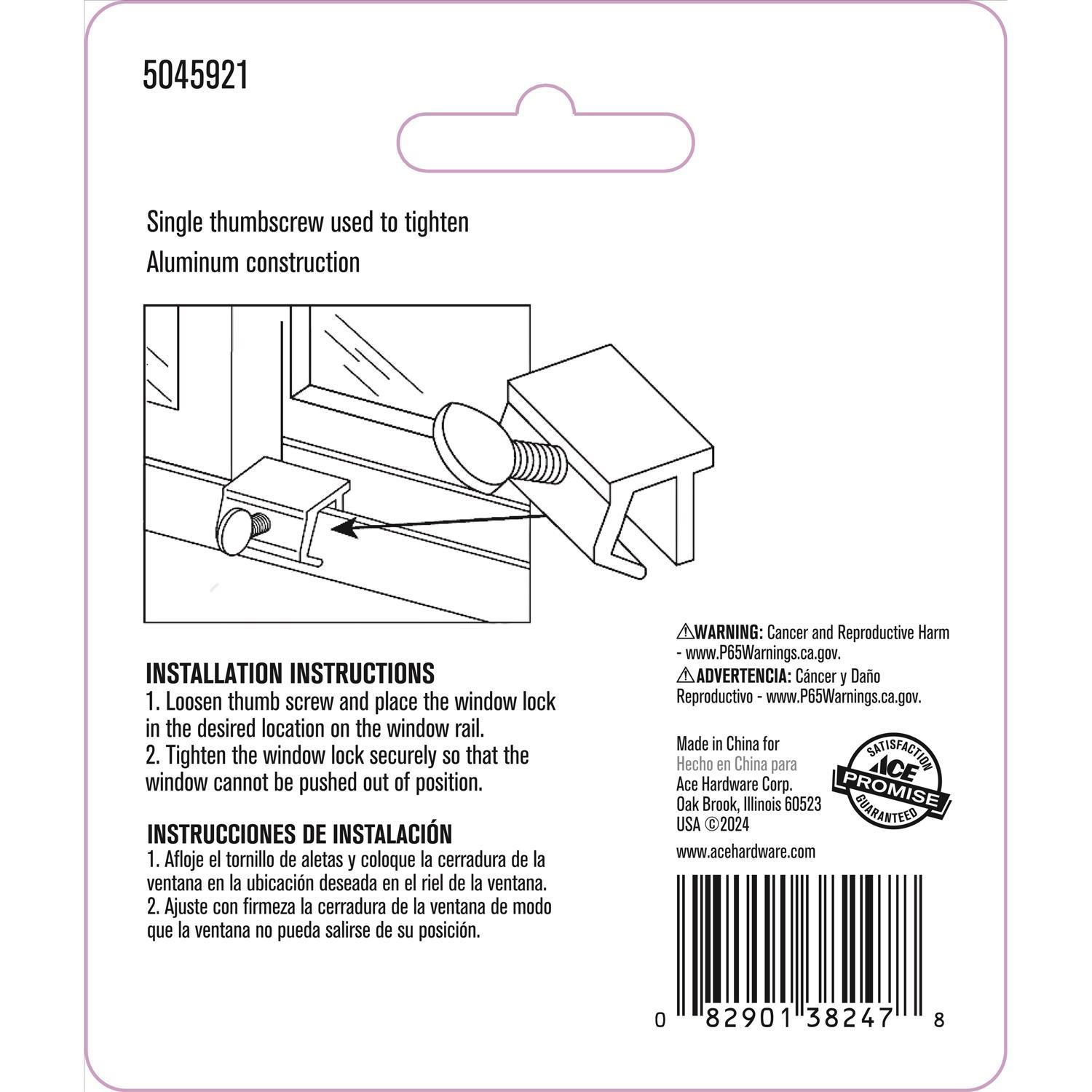 Ace Metallic Aluminum Sliding Window Lock 2 pk