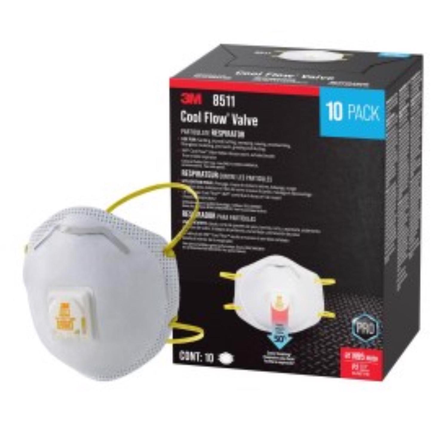 3M N95 Paint Sanding Cup Disposable Respirator Pro-Series Valved White 10 pc