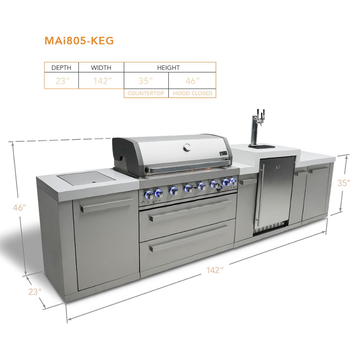 Mont Alpi 6-burner island with a kegerator
