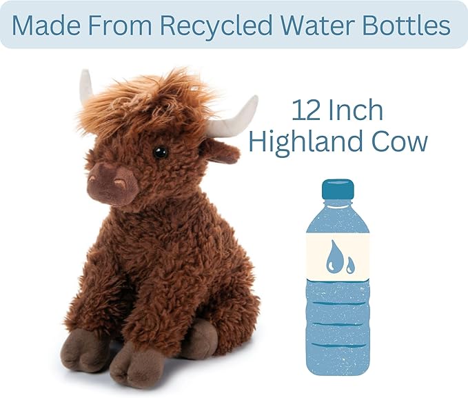 The Petting Zoo Highland Cow Plushie Stuffed Animal, Gifts for Kids, Wild Onez Wildlife Animals, Brown Cow Plush Toy, 12 in.