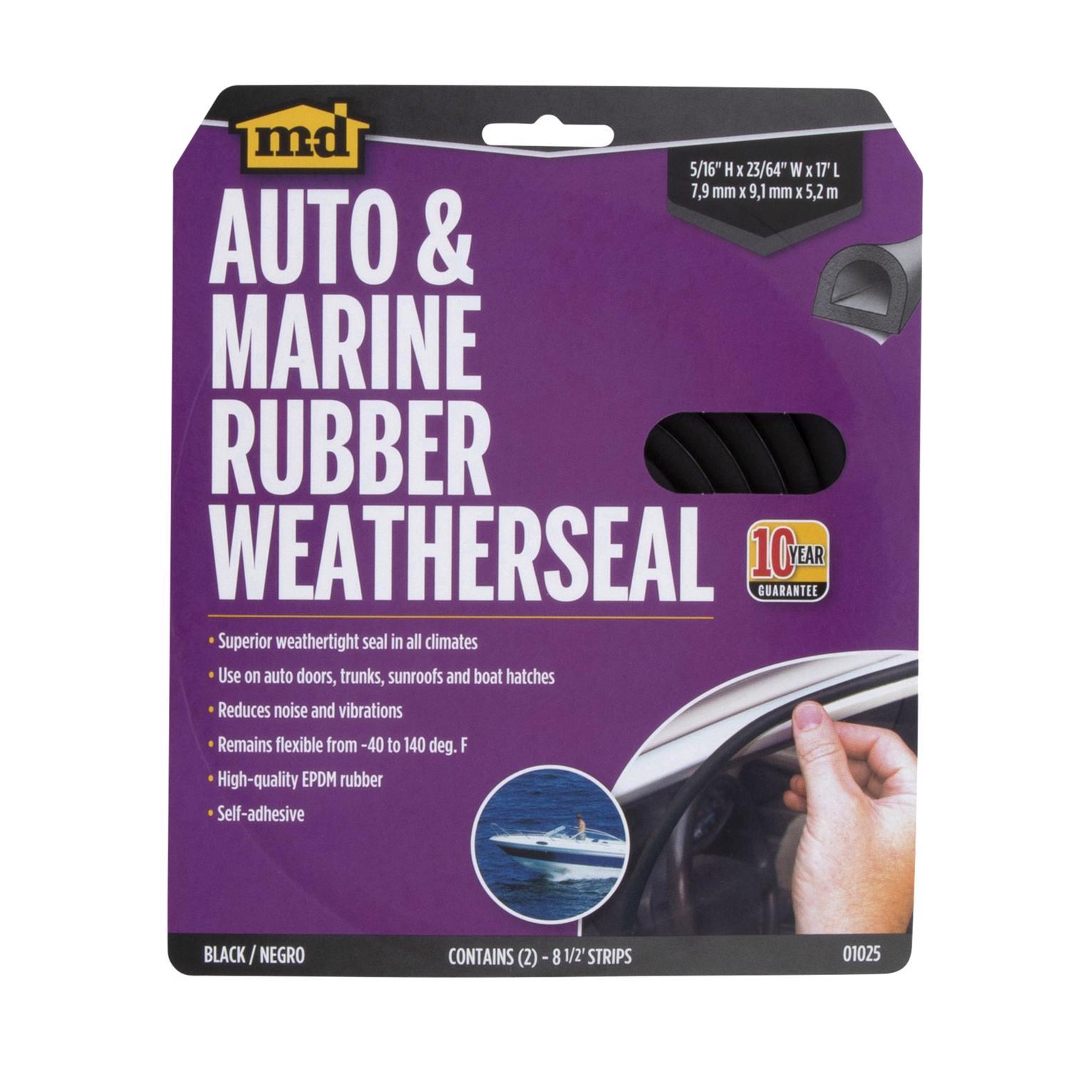 M-D Black Rubber Weatherstrip For Auto and Marine 17 ft. L X 5/16 in.