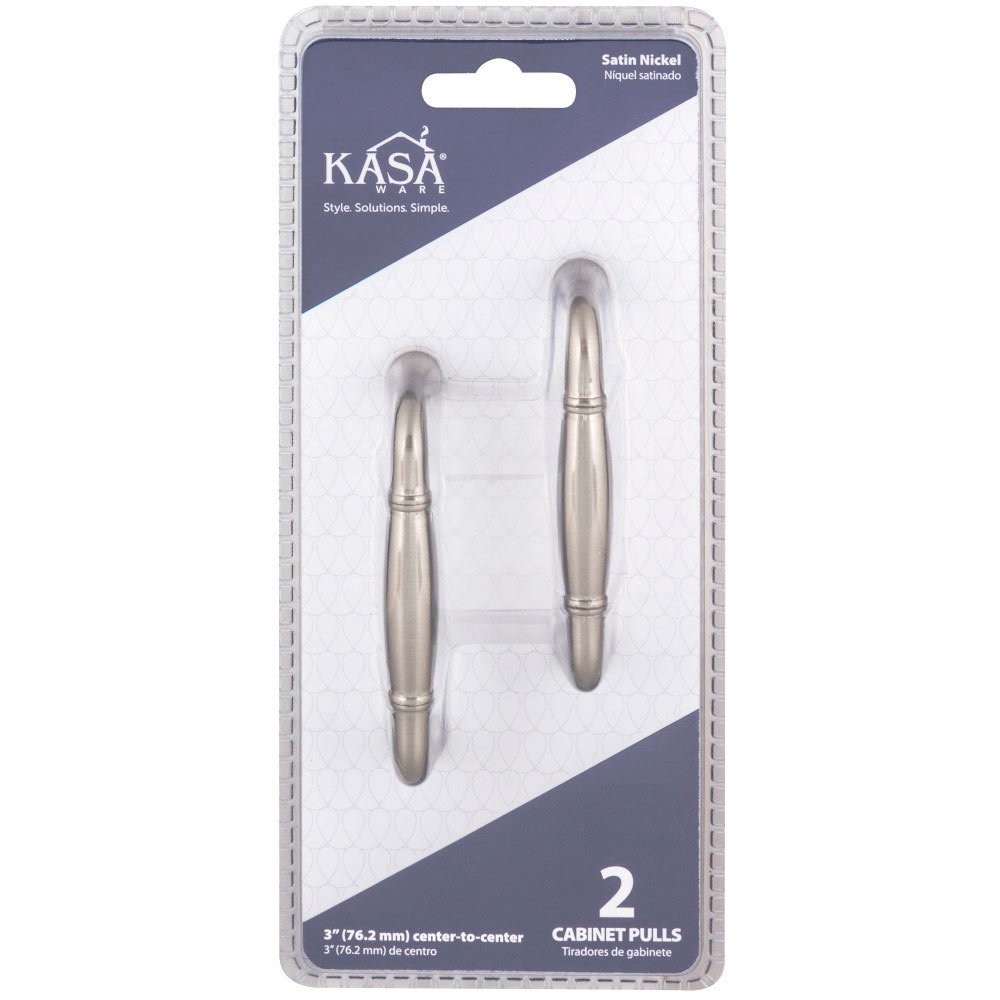 KasaWare 3 in. Center-to-Center Bar Pull in Satin Nickel 2-pack of 3-7/16 in.