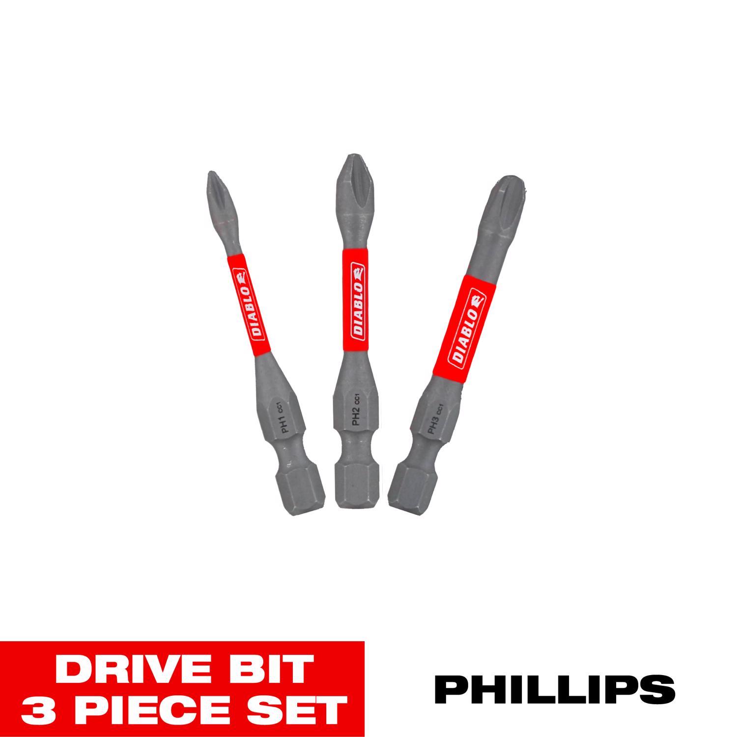 Diablo Phillips 2 in. L Drive Bit Set Black Oxide 3 pc