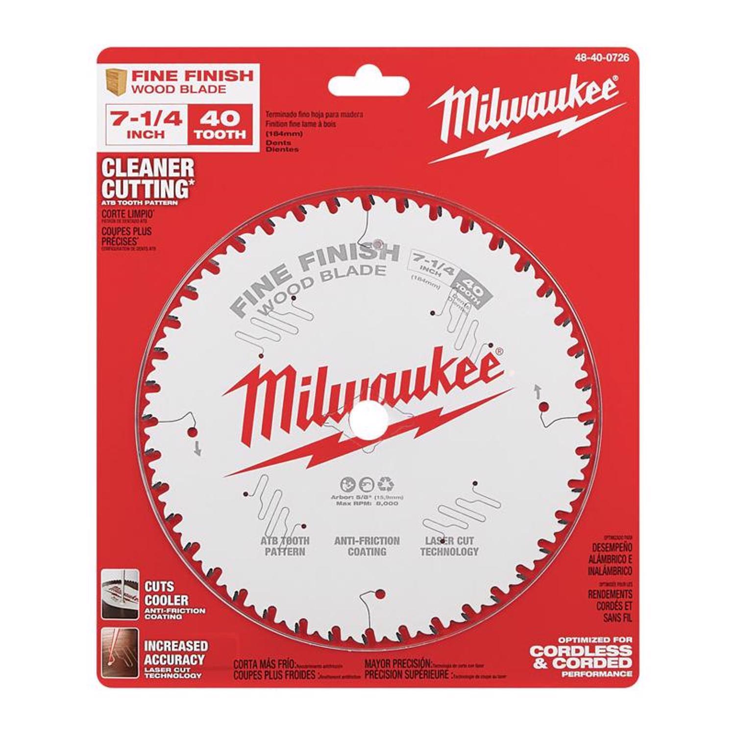 Milwaukee 7-1/4 in. D X 5/8 in. Fine Finish Tungsten Carbide Circular Saw Blade 40 teeth 1 pc