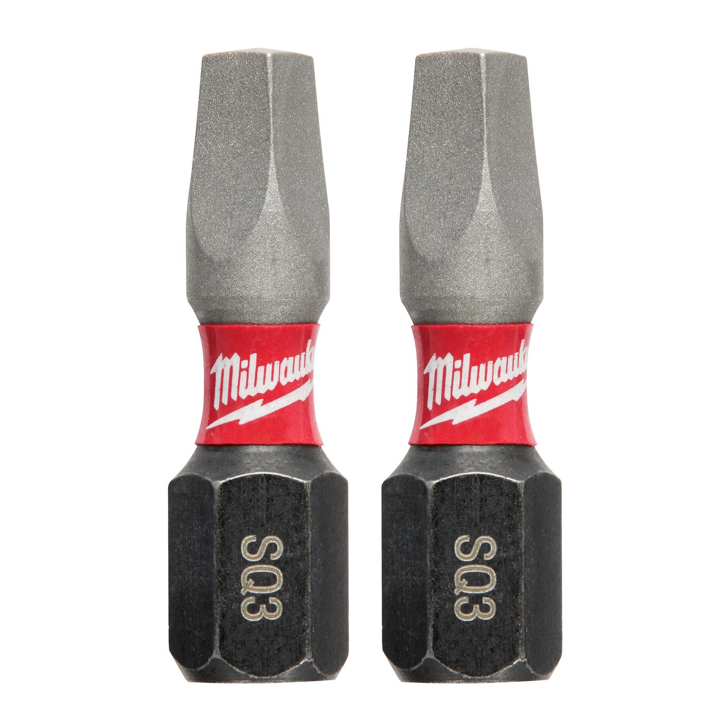 Milwaukee Shockwave Square #3 X 1 in. L Screwdriver Bit Steel 2 pk