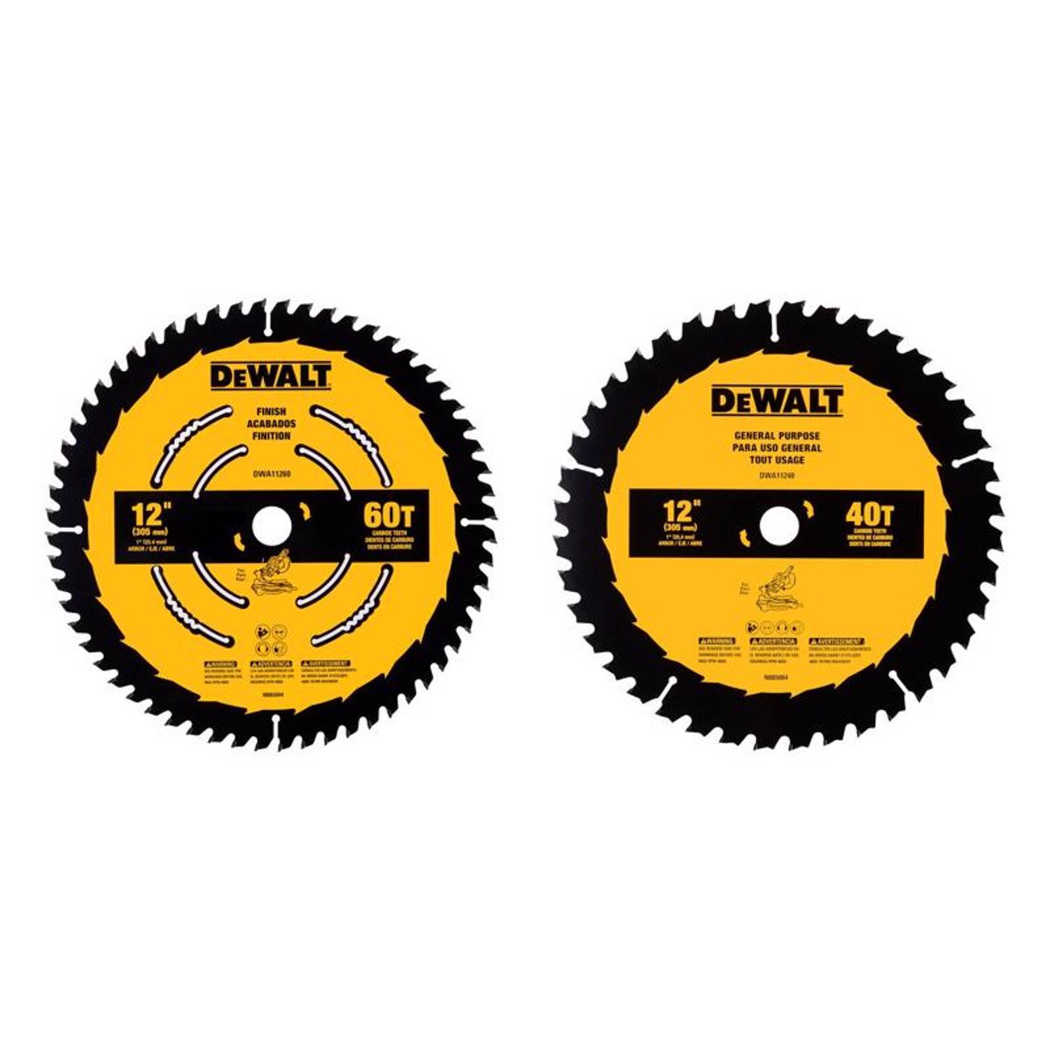 DEWALT 12 in. D X 1 in. Carbide Tipped Circular Saw Blade 40/60 teeth 2 pk