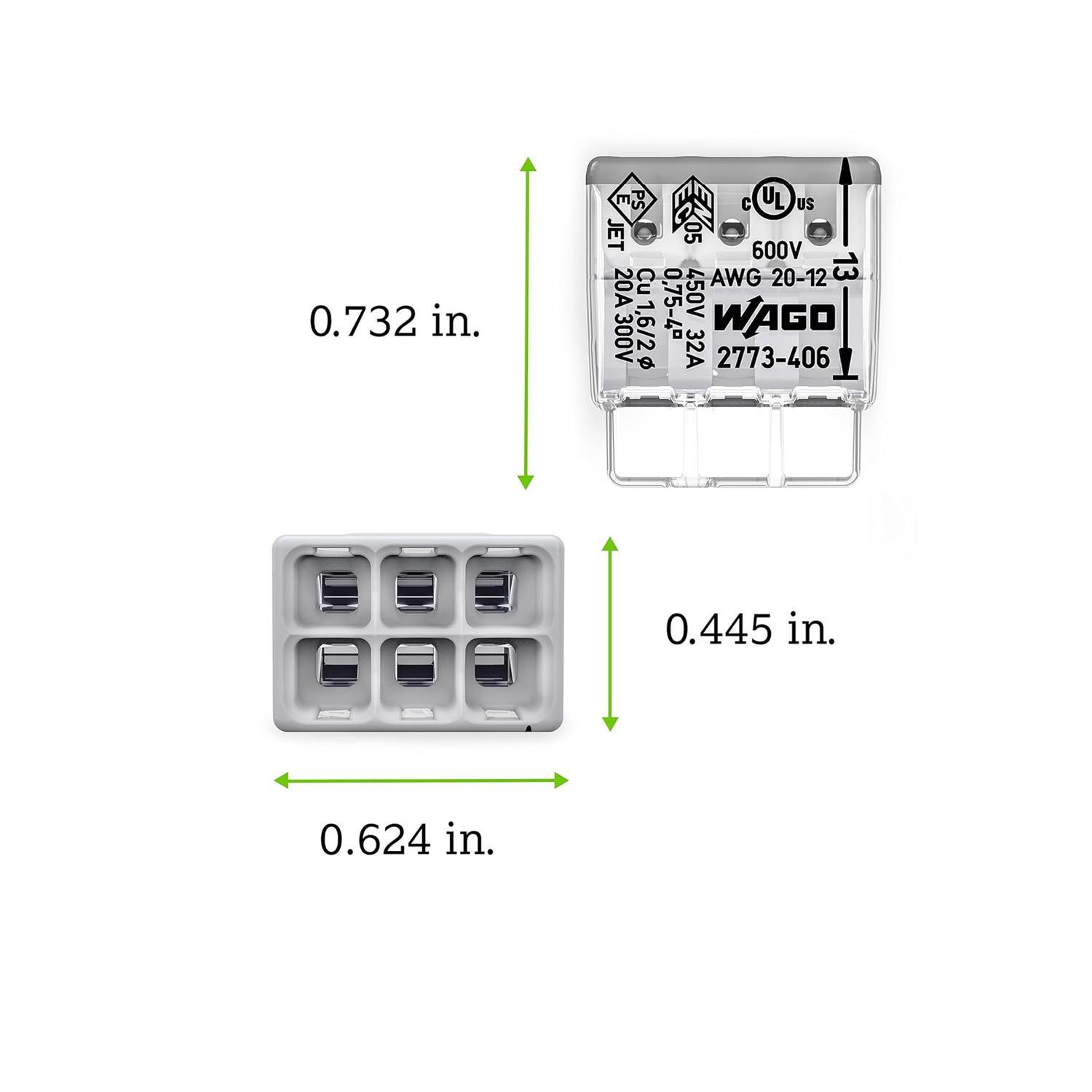 Wago 6 Port Push-In Wire Connector 5 pk