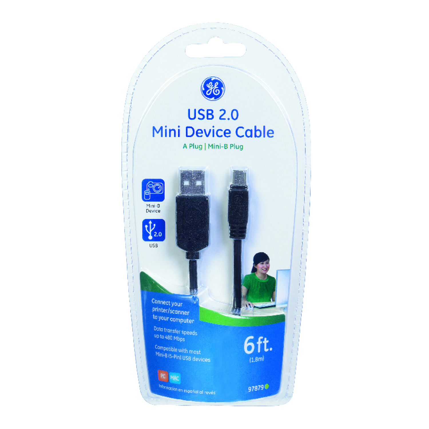 GE 6 ft. L USB Mini Device Cable