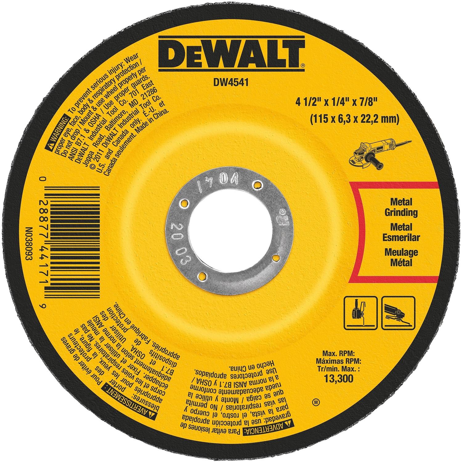 DeWalt 4-1/2 in. D X 7/8 in. X 1/4 in. thick Grinding Wheel 1 pc