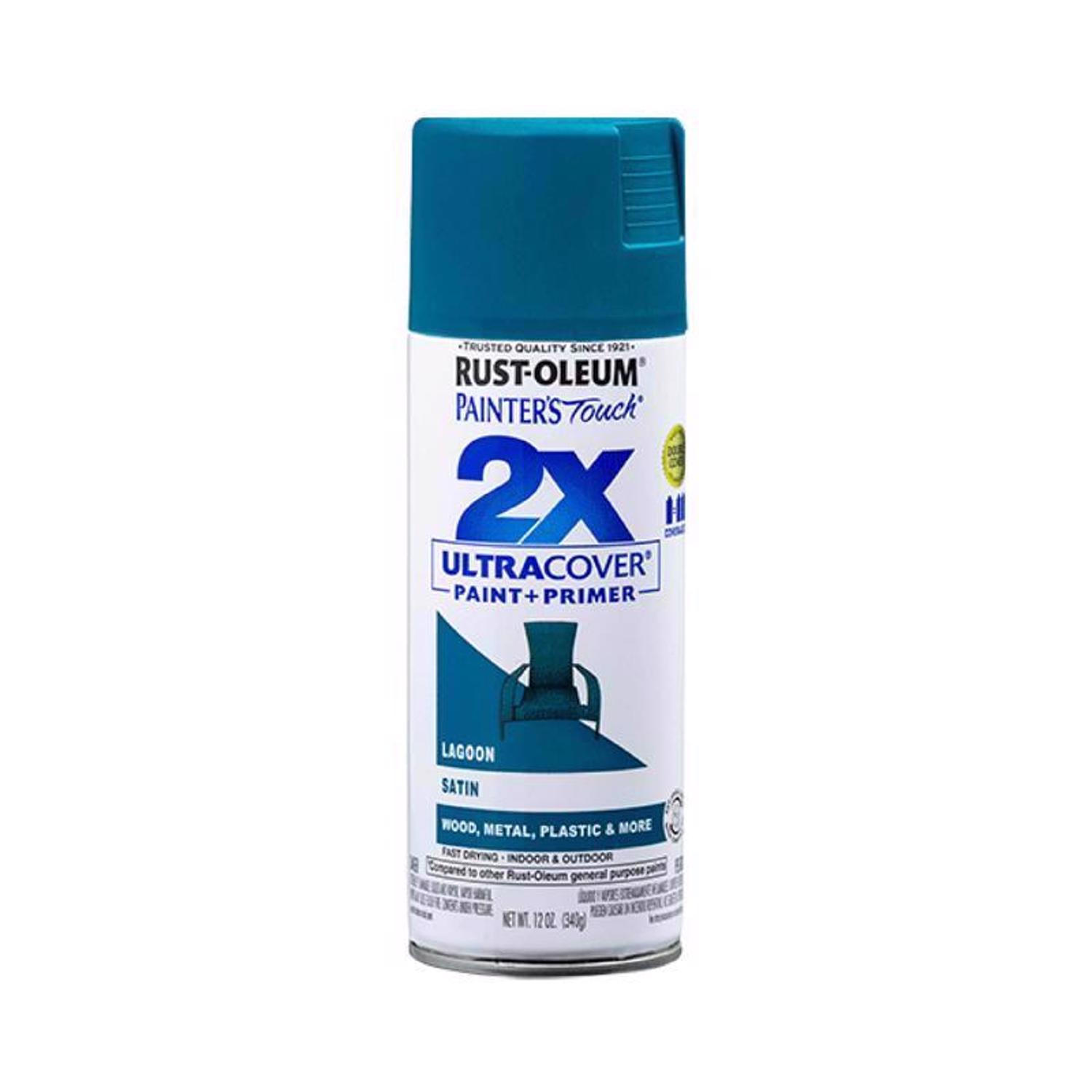 Rust-Oleum Painters Touch 2X Ultra Cover Satin Lagoon Paint+Primer Spray Paint 12 oz