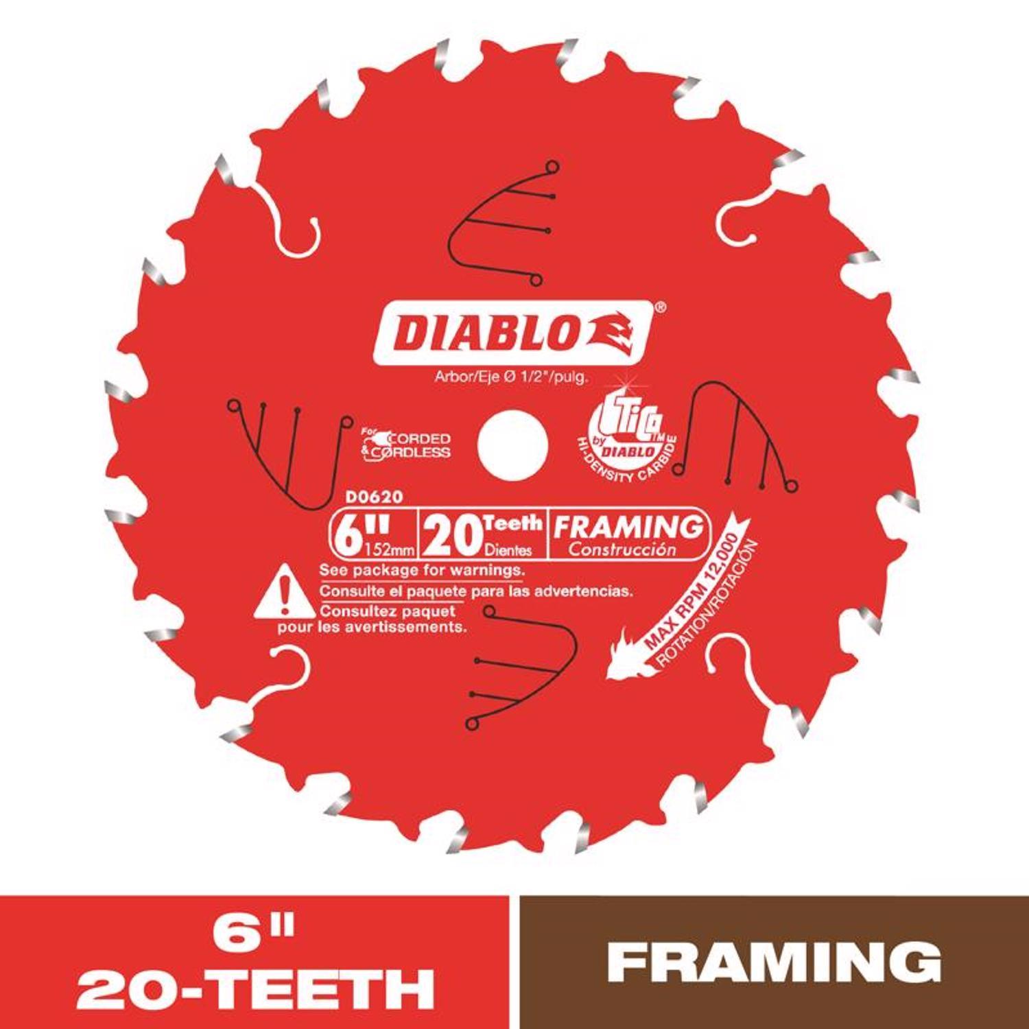 Diablo 6 in. D X 1/2 in. TiCo Hi-Density Carbide Framing Blade 20 teeth 1 pk