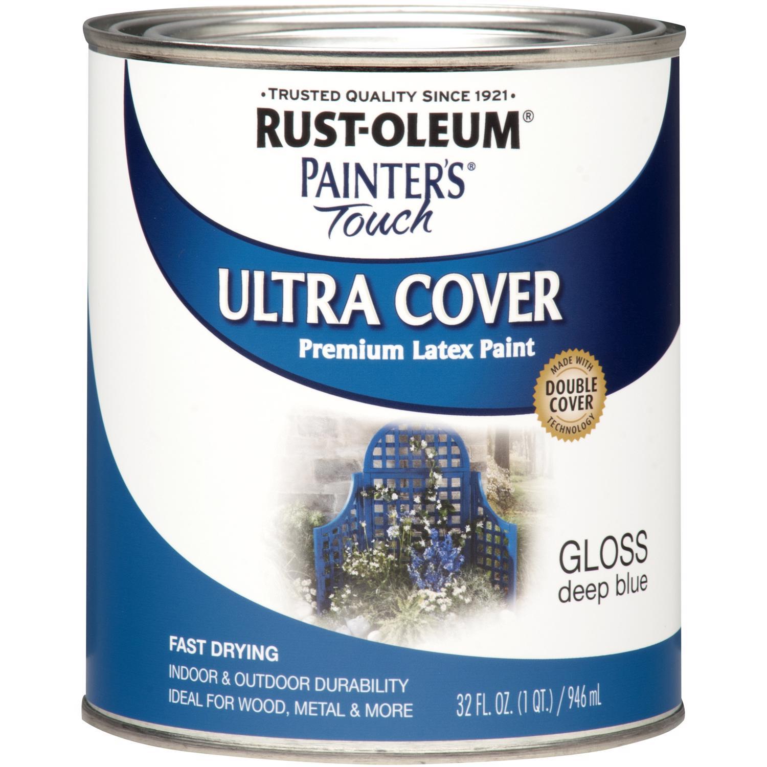 Rust-Oleum Painters Touch Gloss Deep Blue Water-Based Ultra Cover Paint Exterior and Interior 1 qt