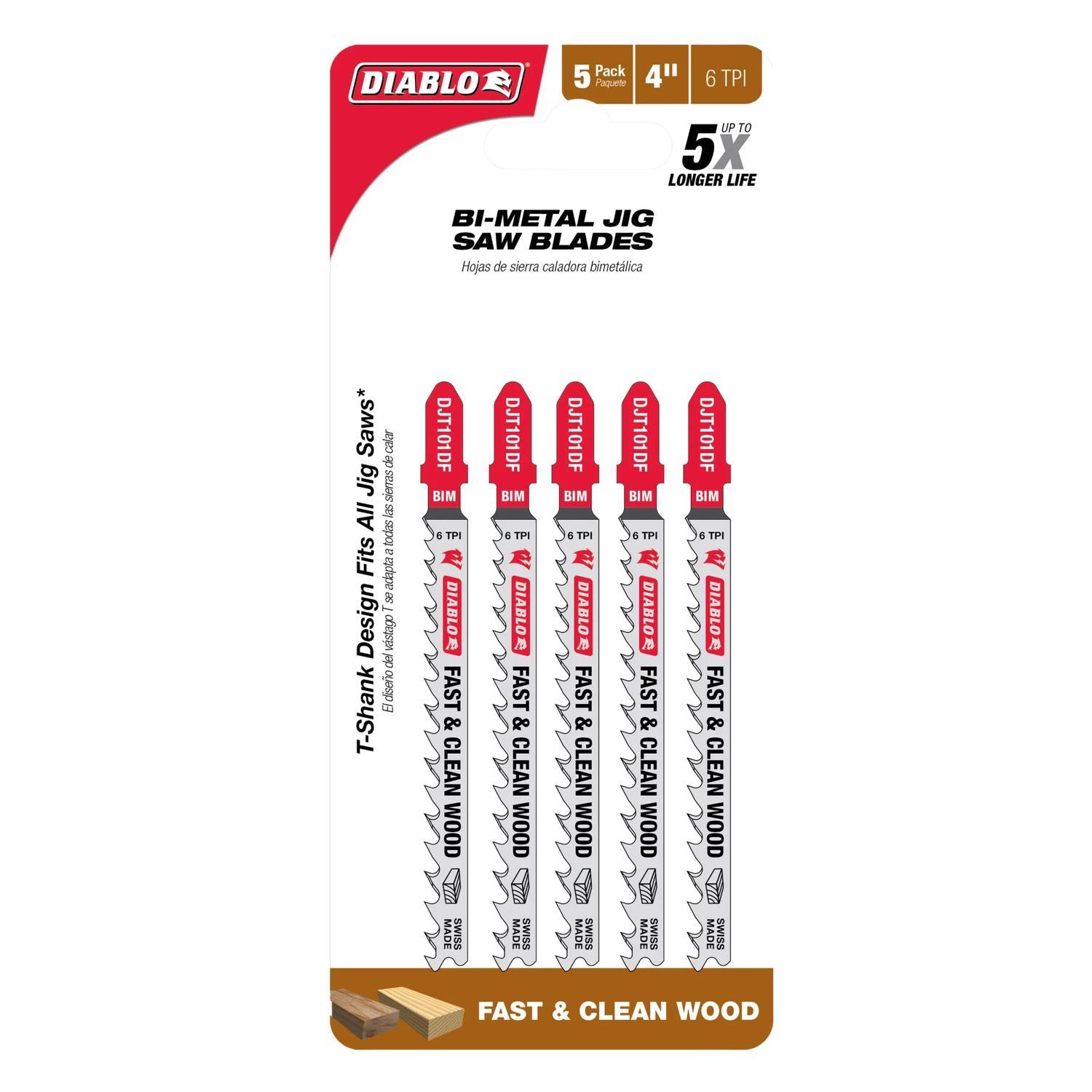 Diablo 4 in. Bi-Metal T-Shank Fast & Clean Wood Jig Saw Blade 6 TPI 5 pk