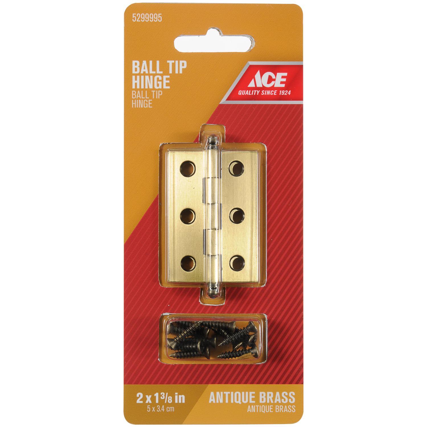 Ace 1.75 in. W X 2 in. L Antique Brass Brass Ball Tip Hinge 2 pk