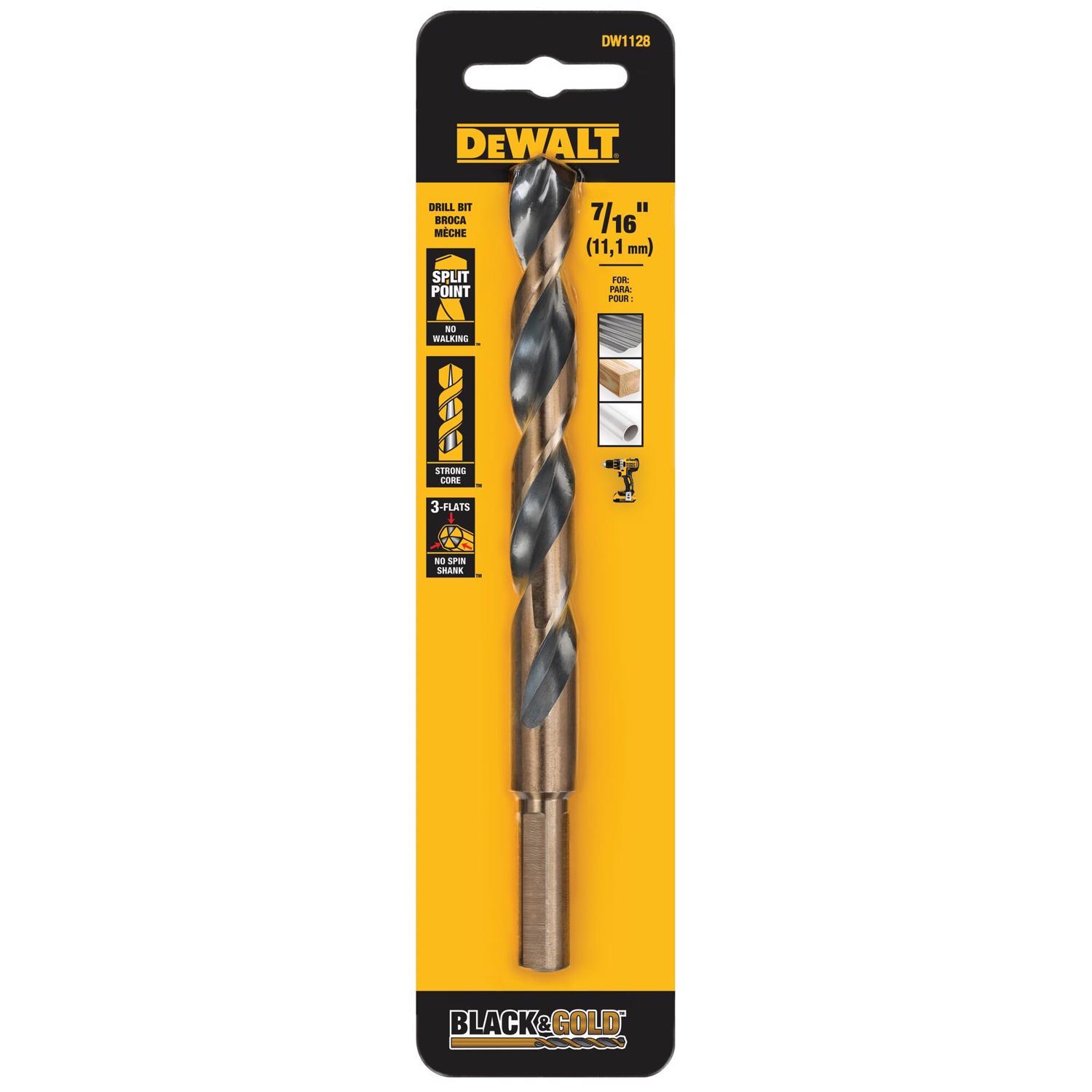 DEWALT Black & Gold 7/16 in. X 5.59 in. L High Speed Steel Split Point Drill Bit 3-Flat Shank 1 pc