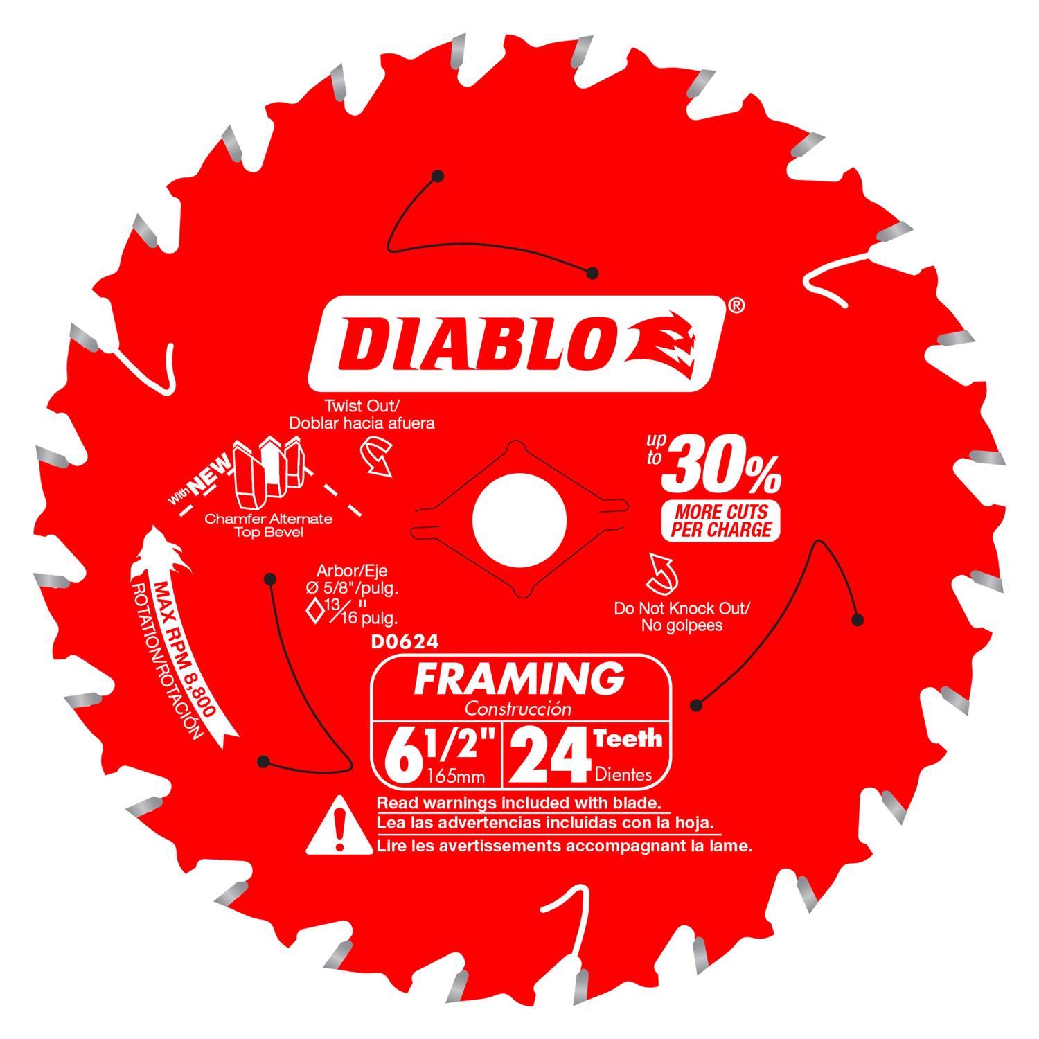 Diablo Tracking Point 6-1/2 in. D X 5/8 in. TiCo Hi-Density Carbide Framing Blade 24 teeth 1 pk