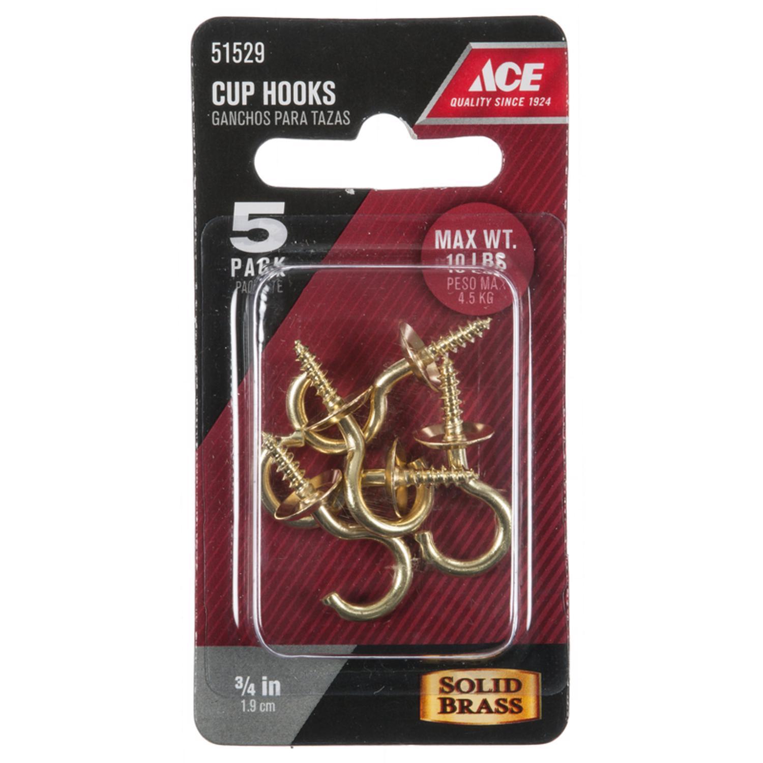 Ace Medium Polished Brass Green Brass 1.125 in. L Cup Hook 10 lb 5 pk