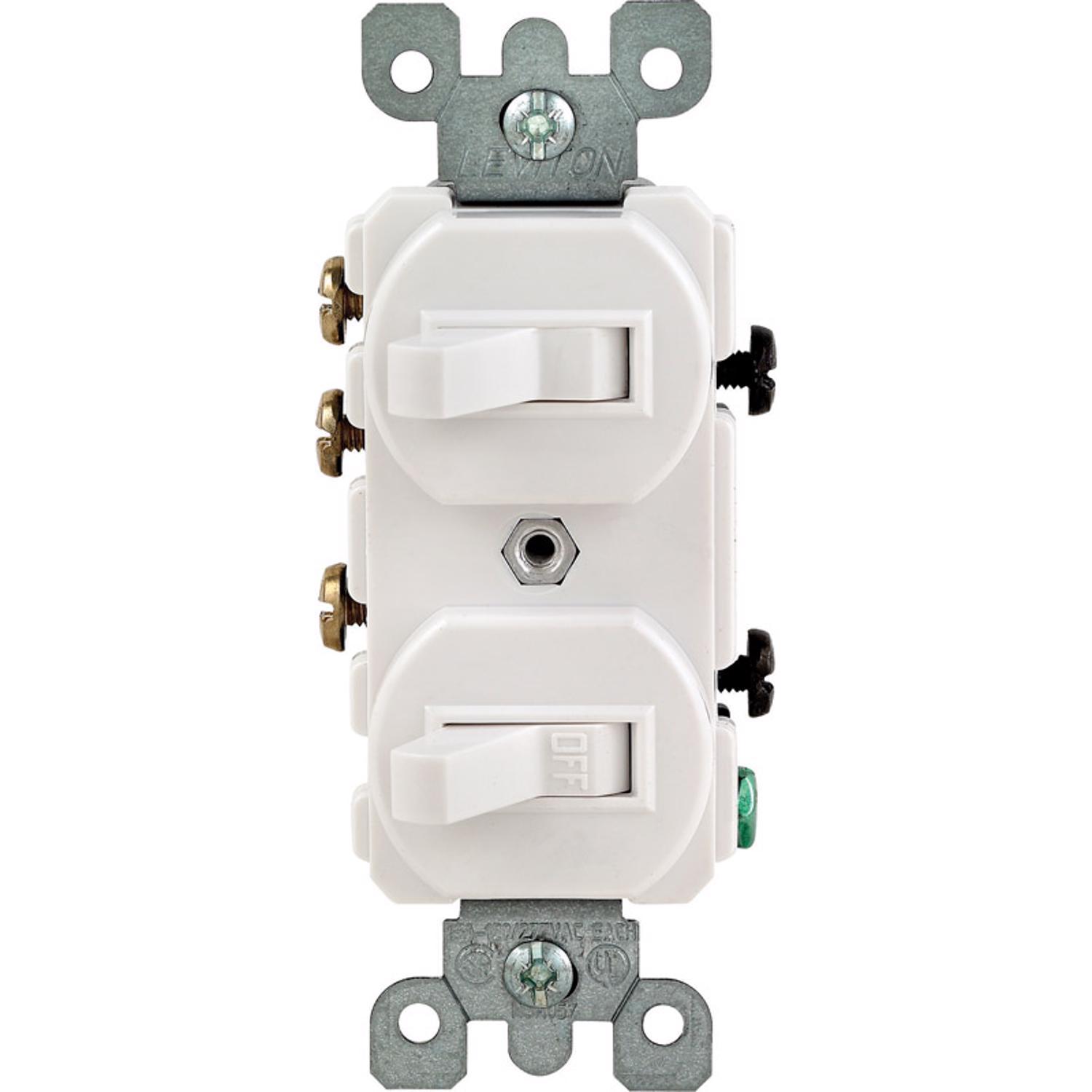 Leviton 15 amps Single Pole or 3-way Rocker Duplex Combination Switch White 1 pk