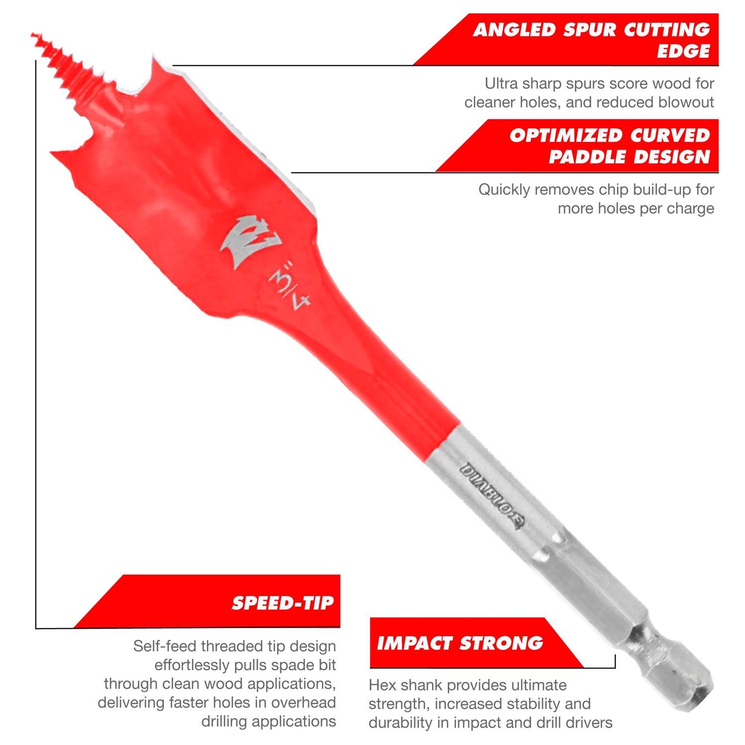 Diablo 6 in. L High Carbon Steel Nail-Embedded Wood Spade Bit Set Hex Shank 3 pc